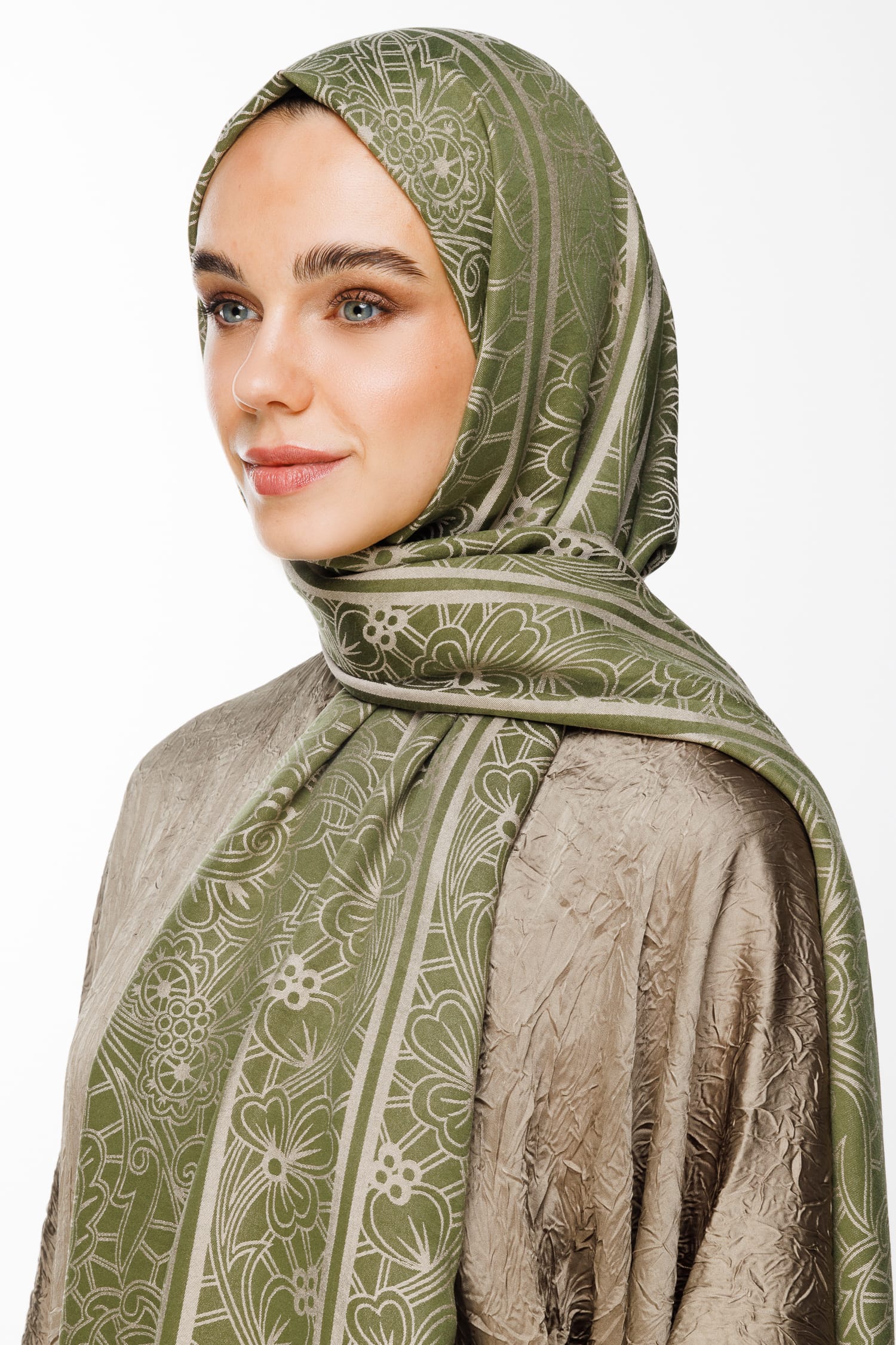 Toptan Lavin Desen Çift Taraflı Şal - Haki-Somon