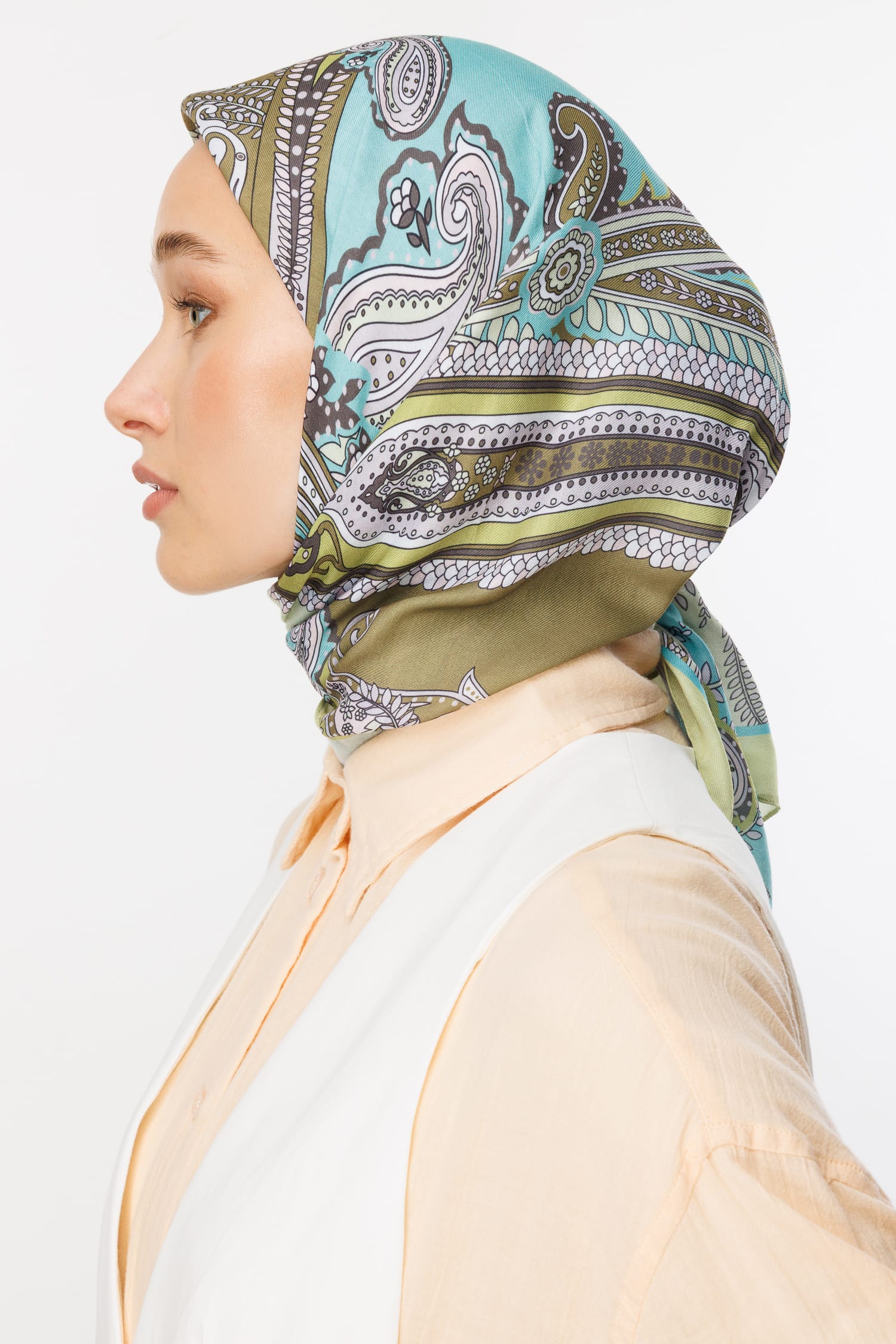 Toptan Virel Desen Pamuk Eşarp - Yeşil