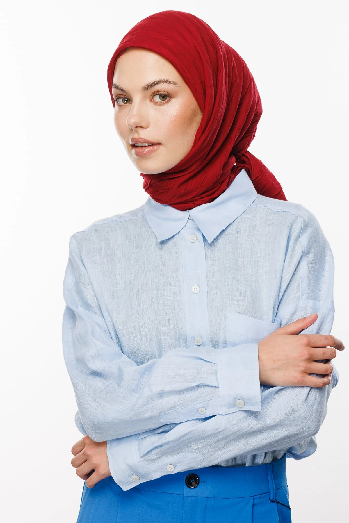 Pleated Bamboo Scarf - Claret Red