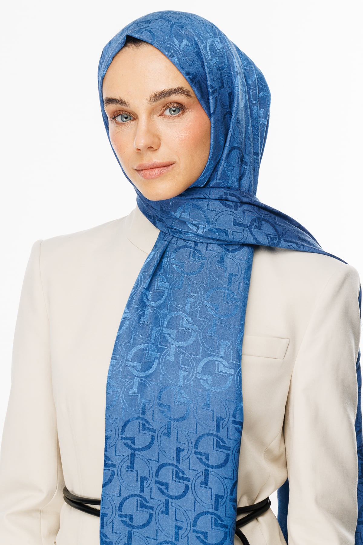 Toptan Longar Desen Parlak Jakar Şal - İndigo