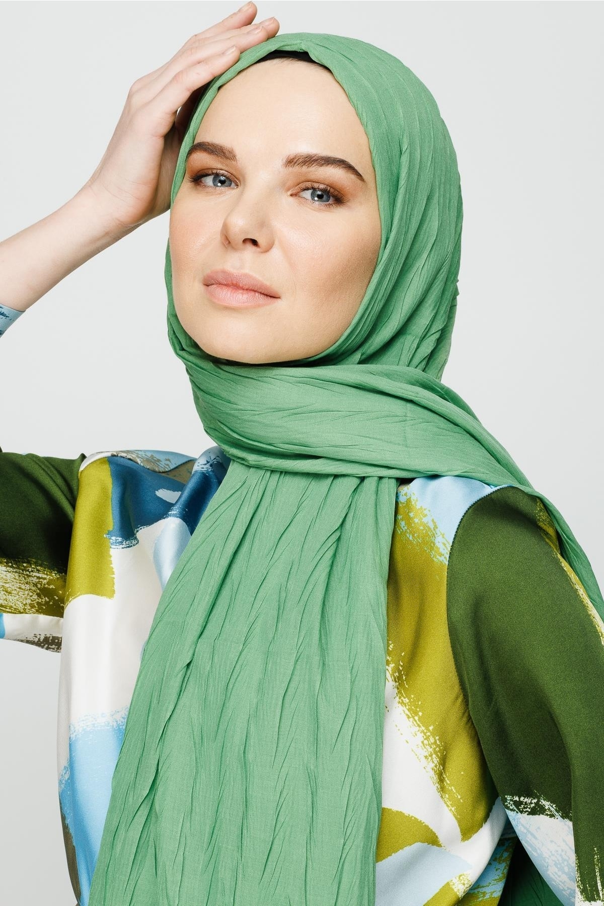 Pleated Bamboo Shawl - Aqua Green