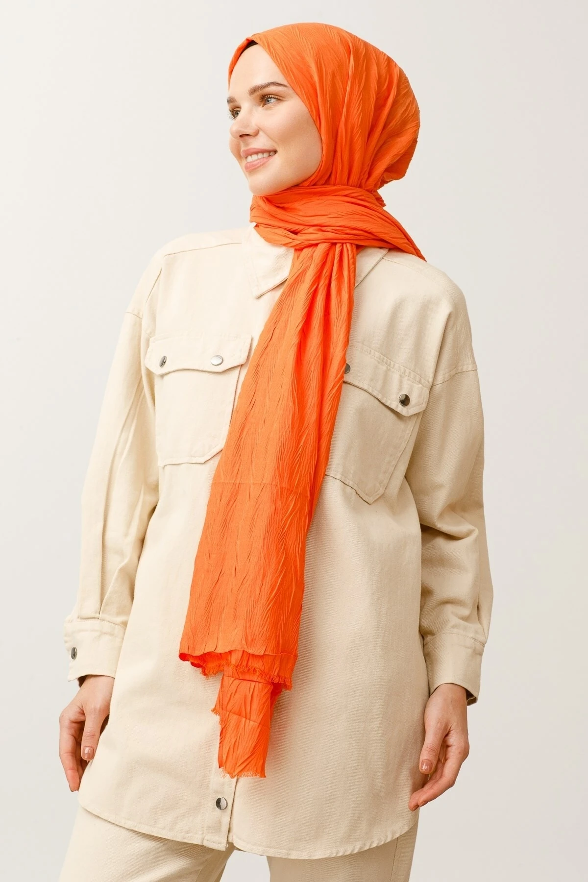 Pleated Bamboo Shawl - Orange