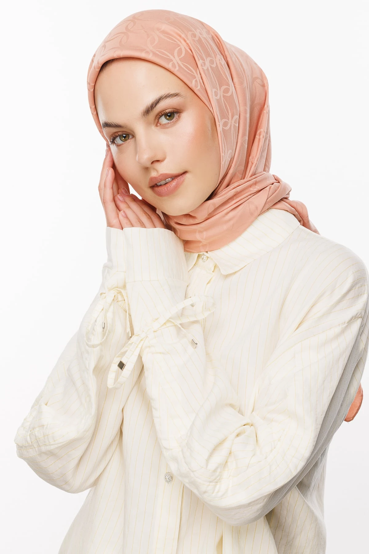 Toptan London Desen İpeksi Jakar Eşarp - Somon