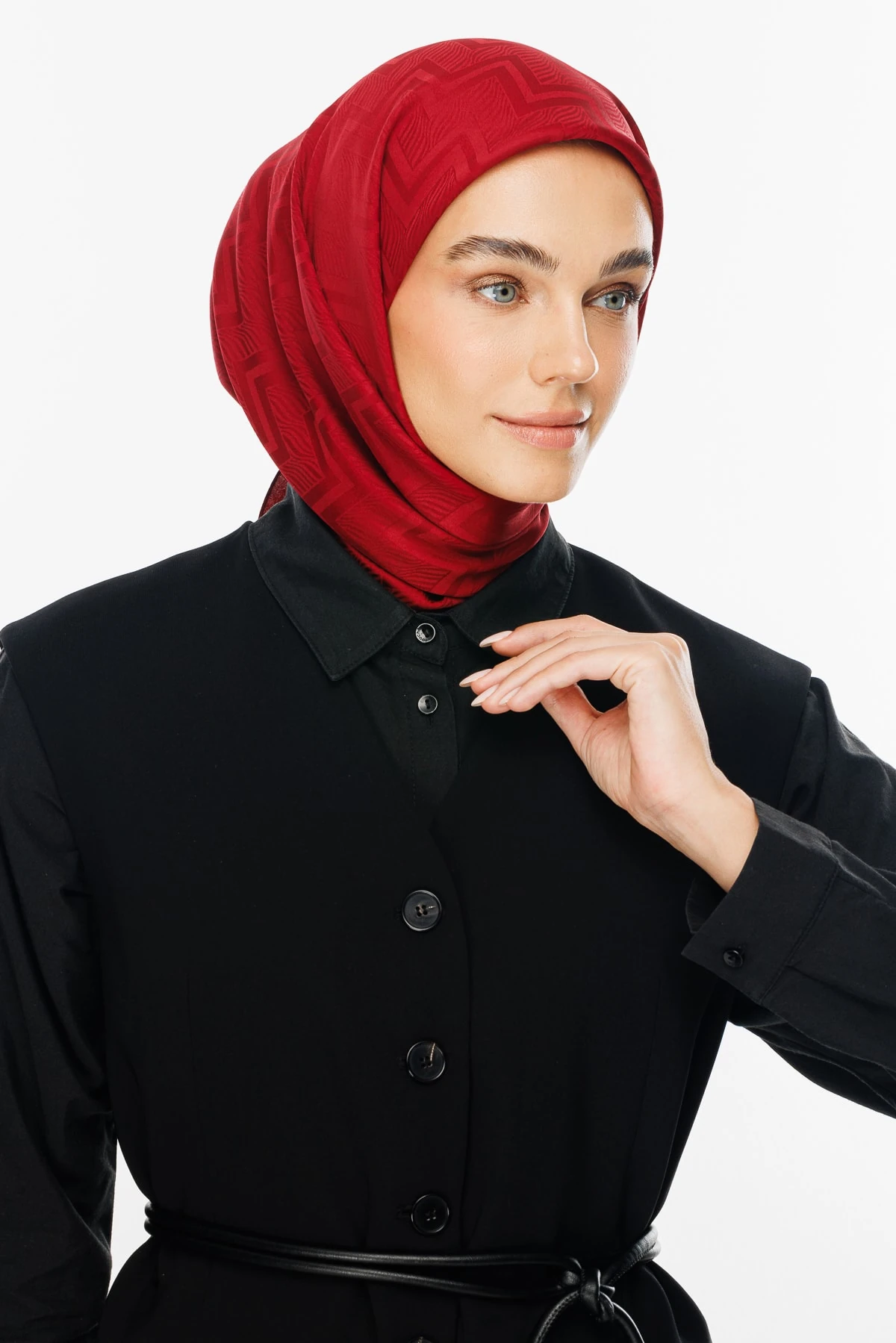 Viora Pattern Silky Jacquard Scarf - Cherry Rot