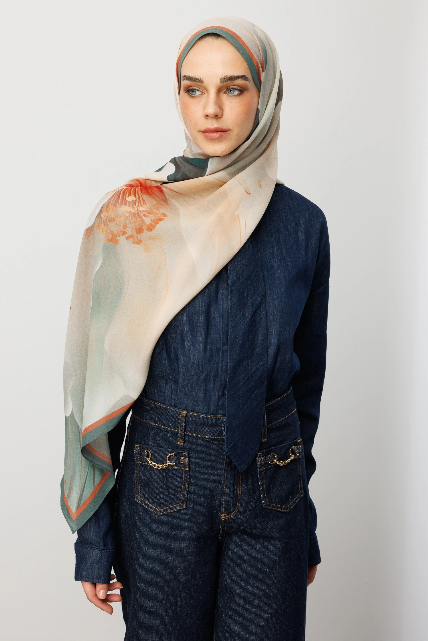 Toptan Pure Desen Hebei İpek Şal - Soft Yeşil