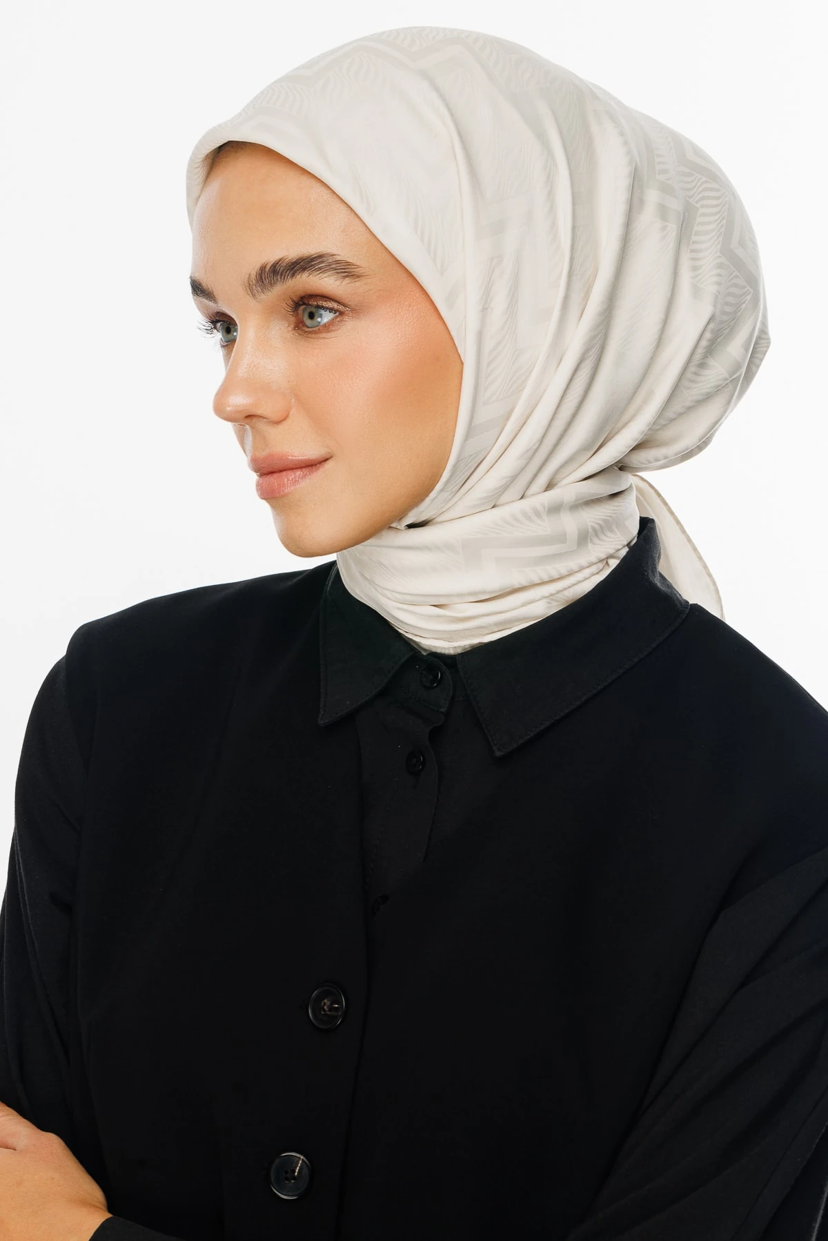 Viora Pattern Silky Jacquard Scarf - Pearl
