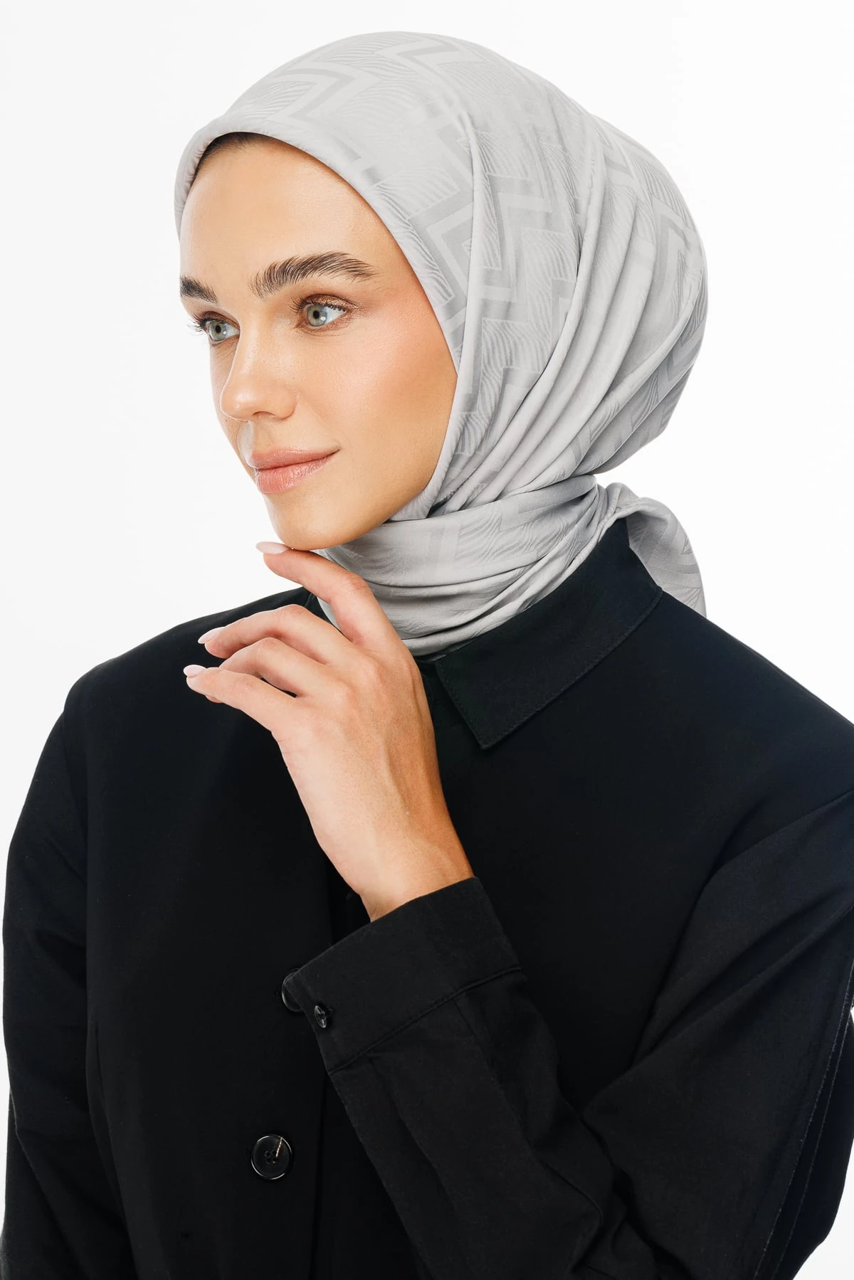 Viora Pattern Silky Jacquard Scarf - Silver