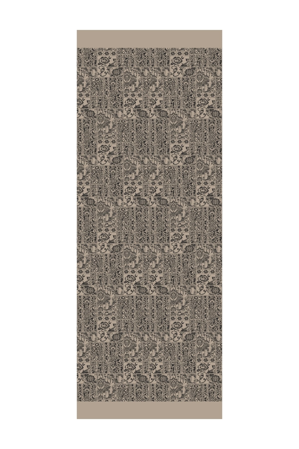 Toptan Henna Desen Çift Taraflı Şal - Siyah-Bej