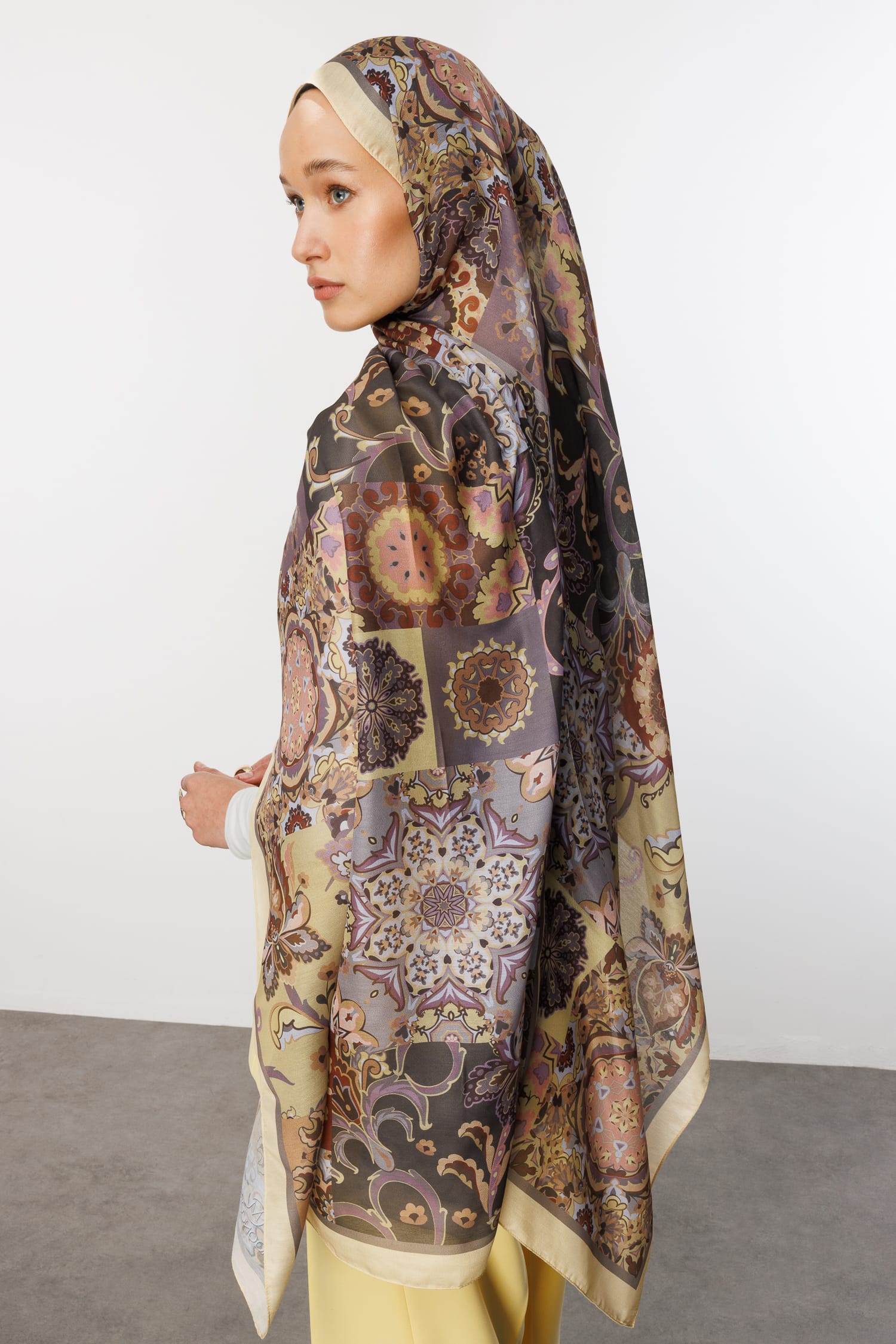 Toptan Solhar Desen Pamuk Şal - Sarı