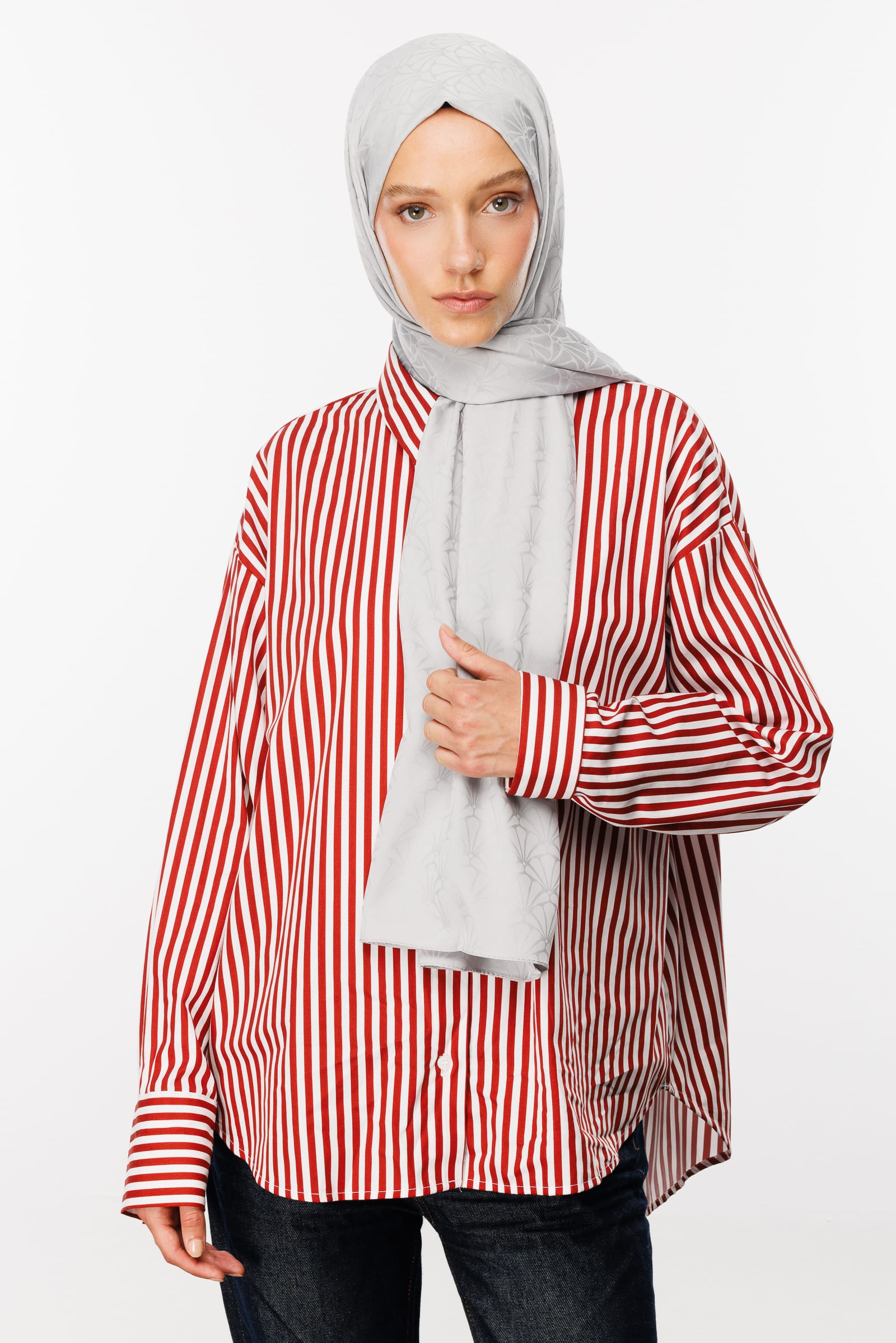 Lotus Pattern Silk Jacquard Shawl - Silver