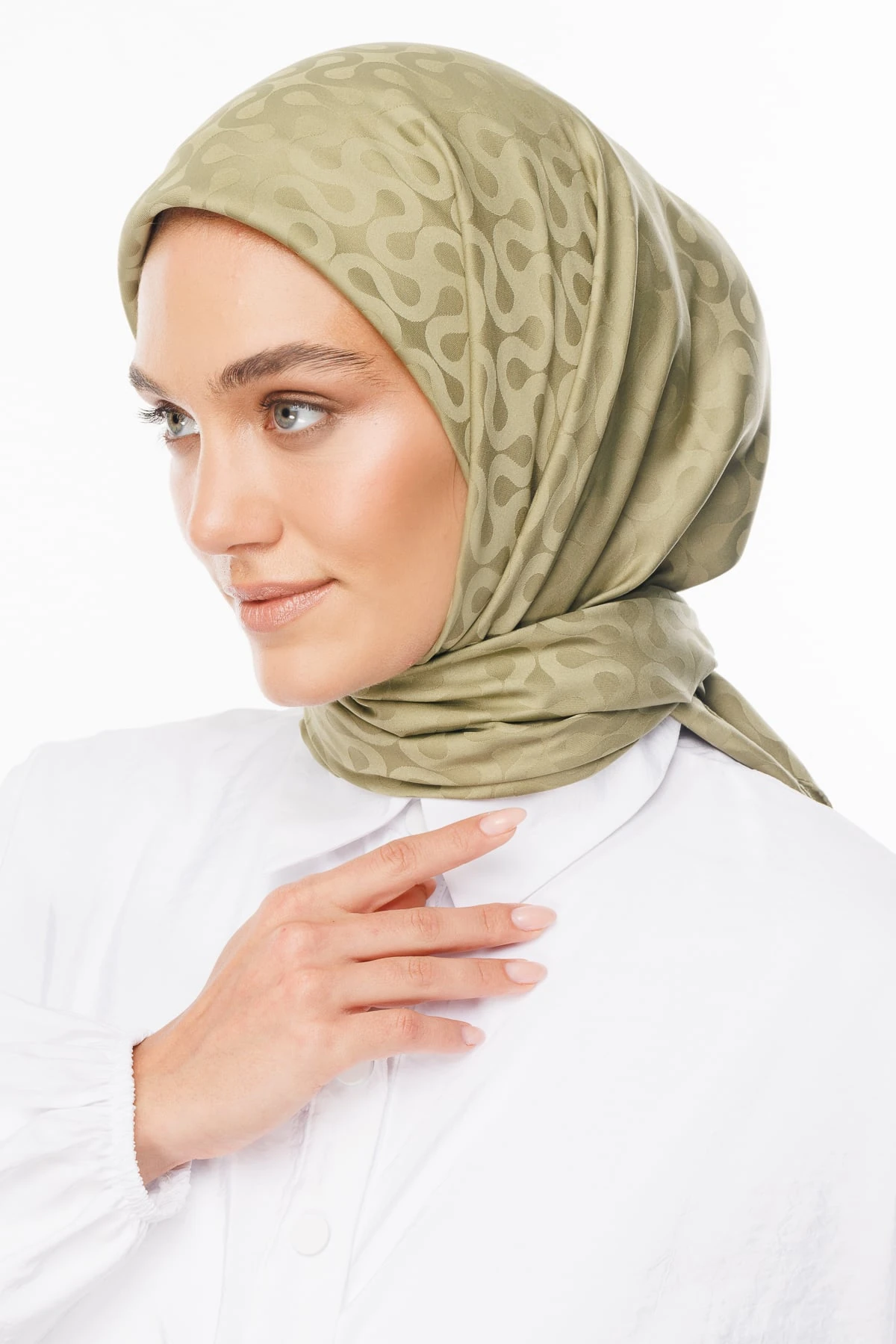 Moon Pattern Silky Jacquard Scarf - Soft Green