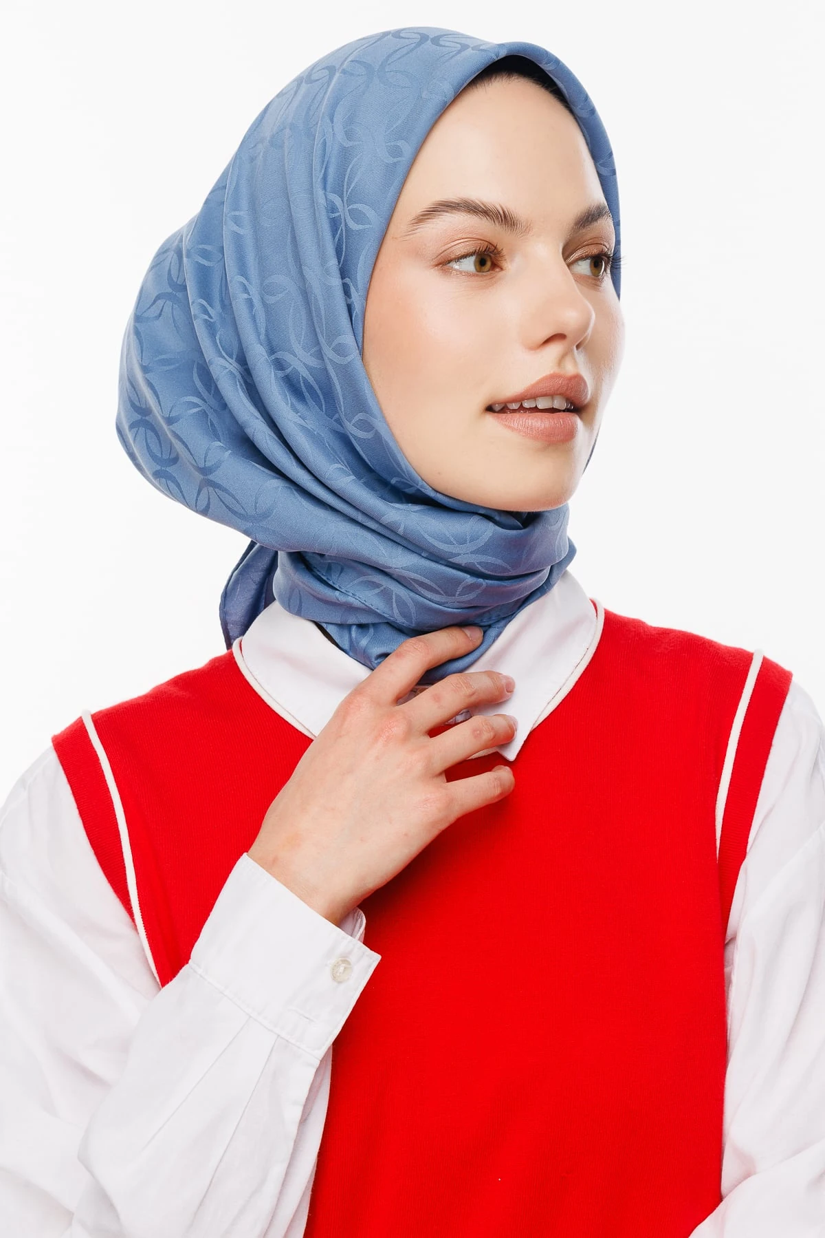 Toptan London Desen İpeksi Jakar Eşarp - Gök Mavisi