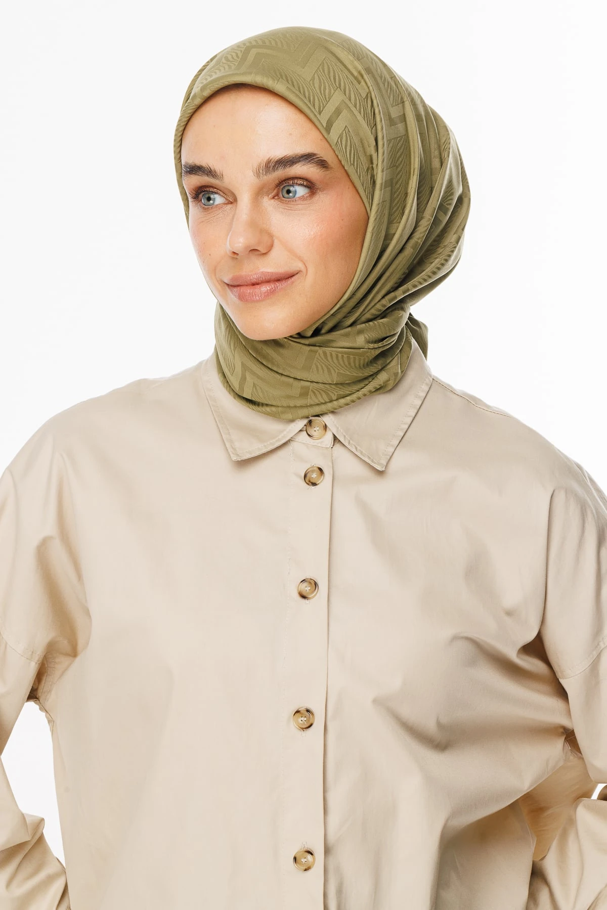 Viora Pattern Silky Jacquard Scarf - Soft Green