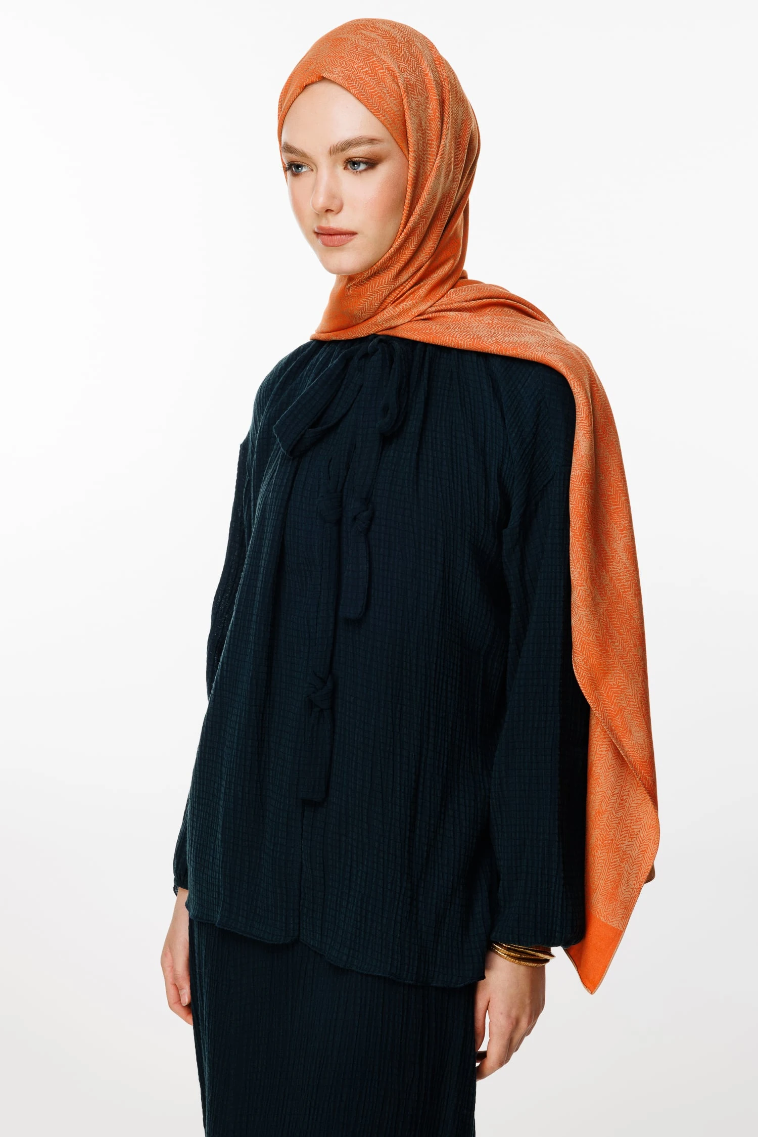 Toptan Sahra Desen Çift Taraflı Şal - Vizon-Tarçın