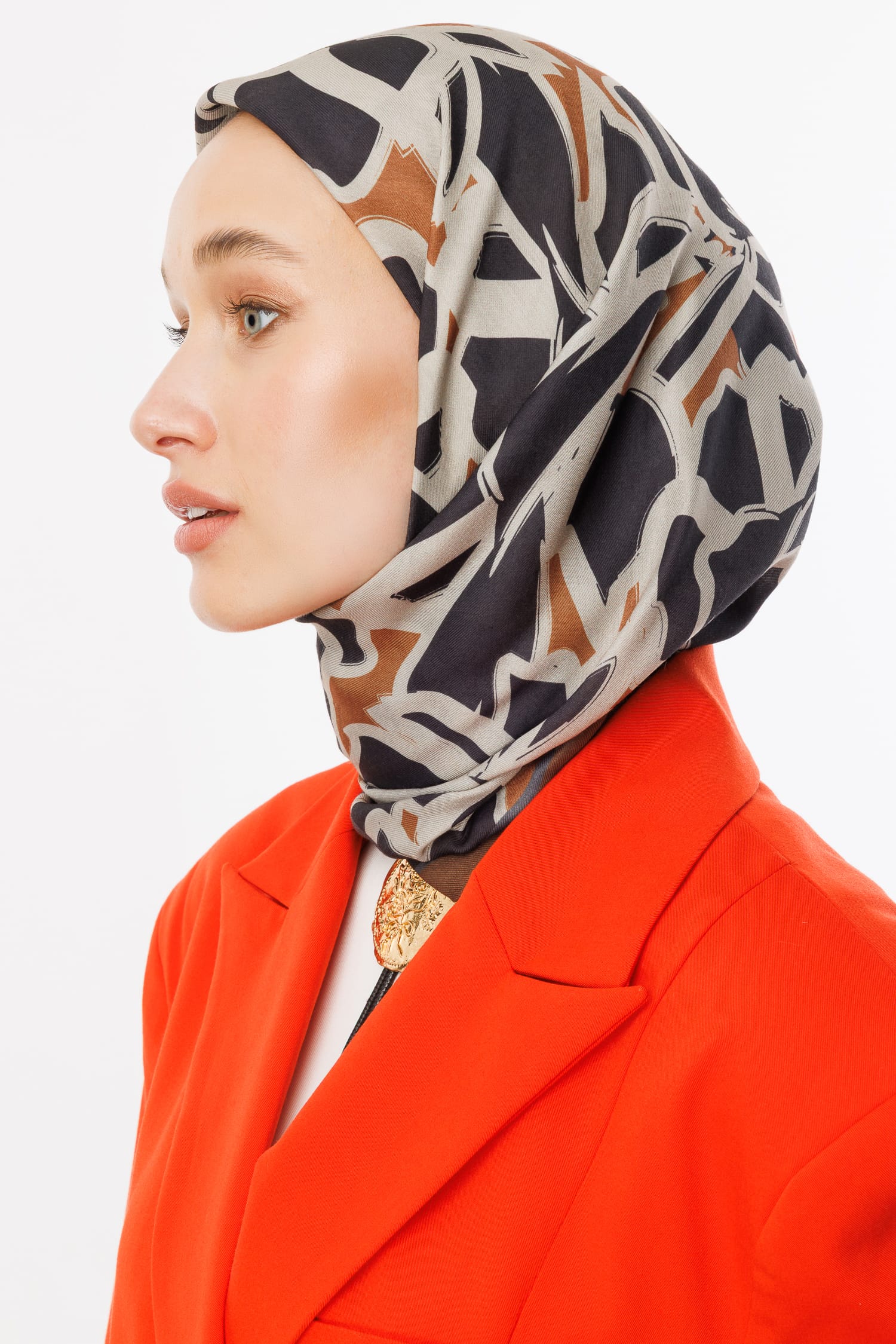 Toptan Zyra Desen Pamuk Eşarp - Acı Kahve