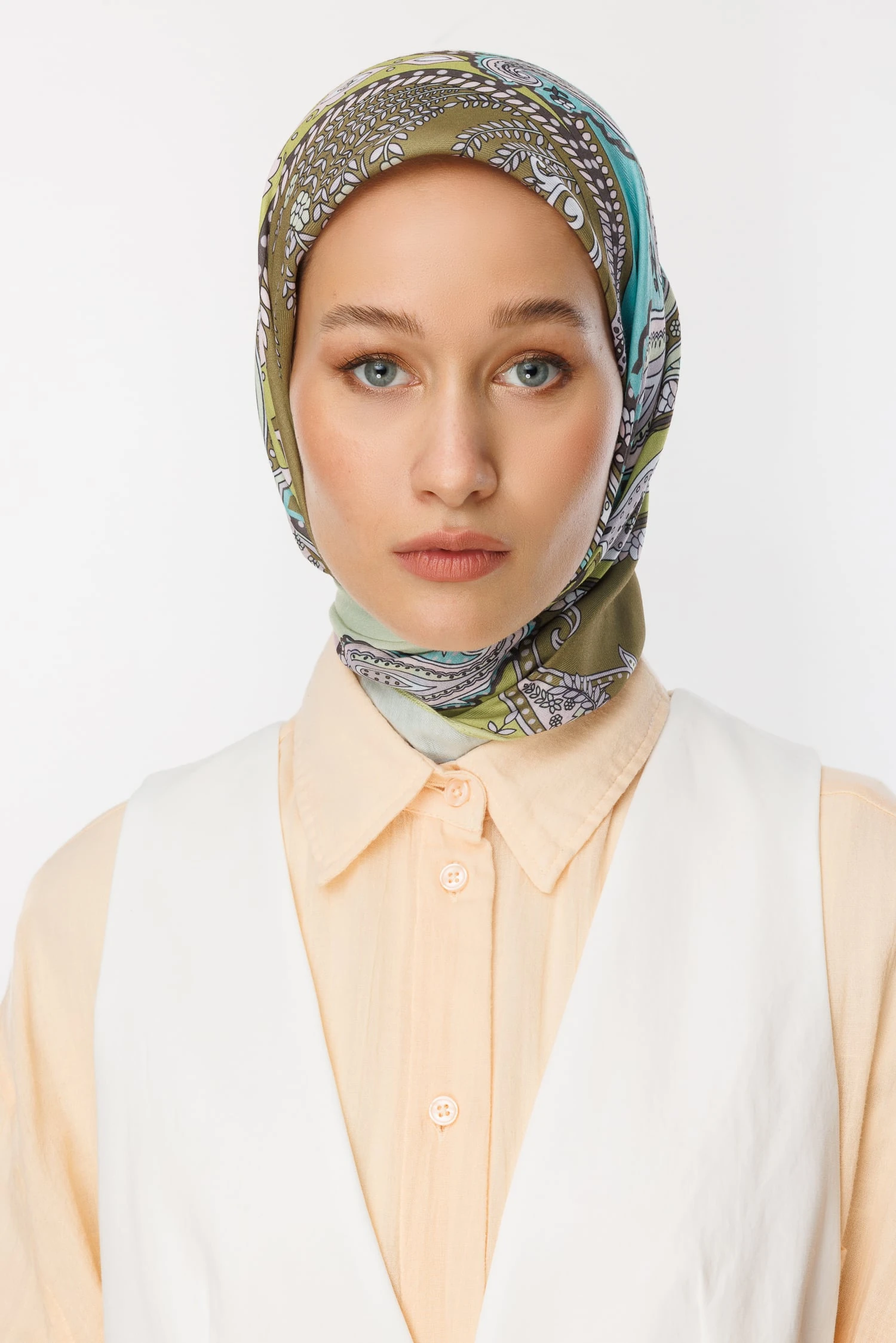 Toptan Virel Desen Pamuk Eşarp - Yeşil