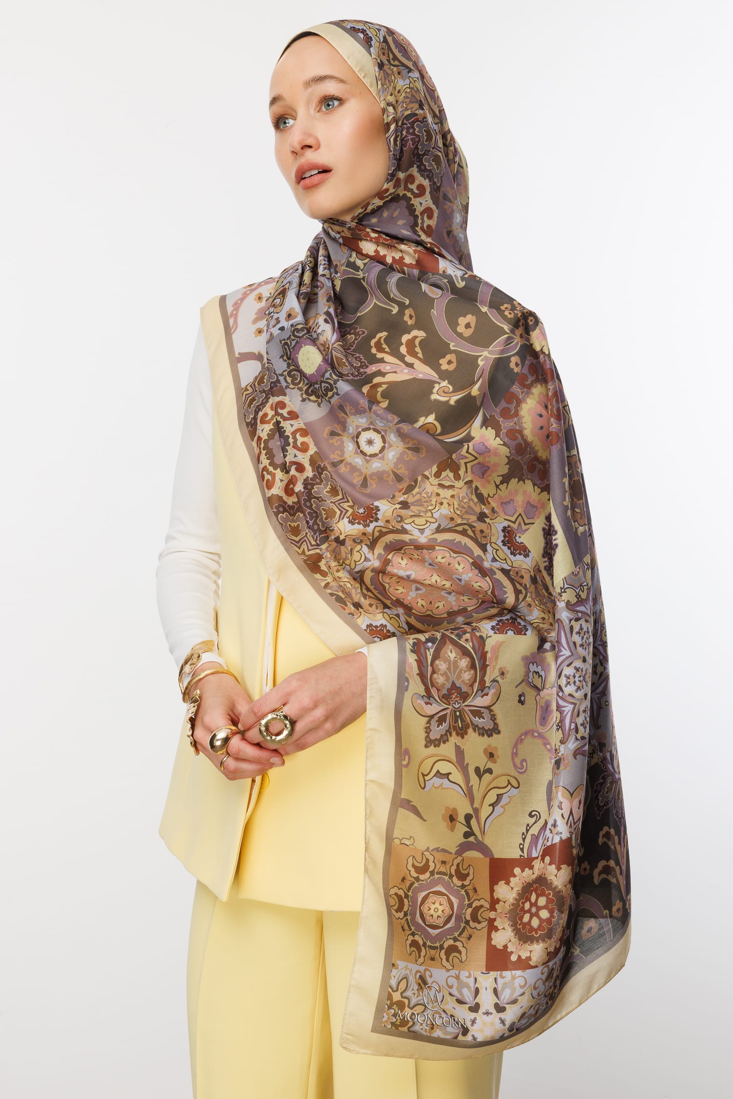 Toptan Solhar Desen Pamuk Şal - Sarı