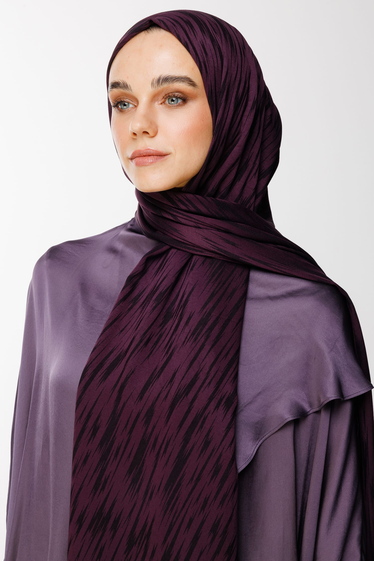 Toptan Selis Desen Çift Taraflı Şal - Mor-Siyah