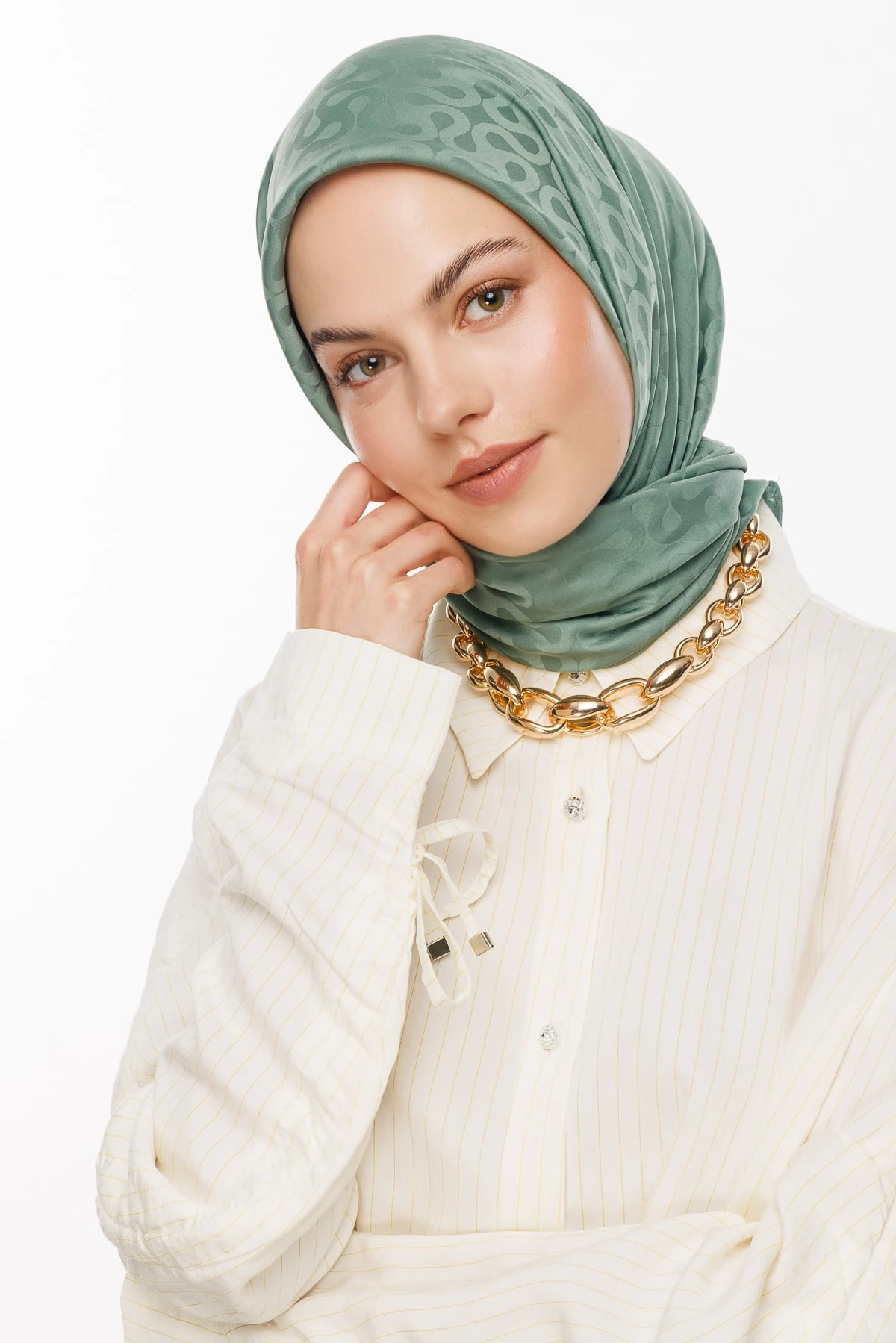 Moon Pattern Silky Jacquard Scarf - Mold Green