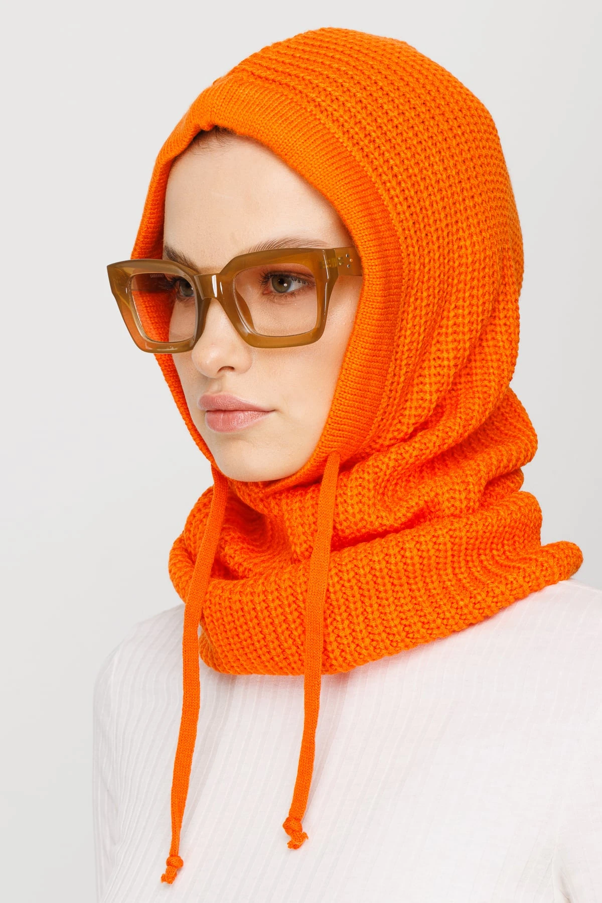 Toptan Balaclava Triko Başlık - Turuncu