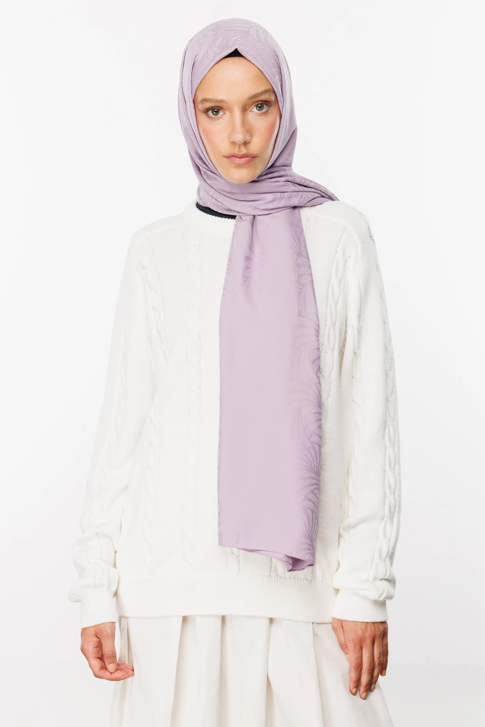 Toptan Artemis Desen İpeksi Jakar Şal - Lila