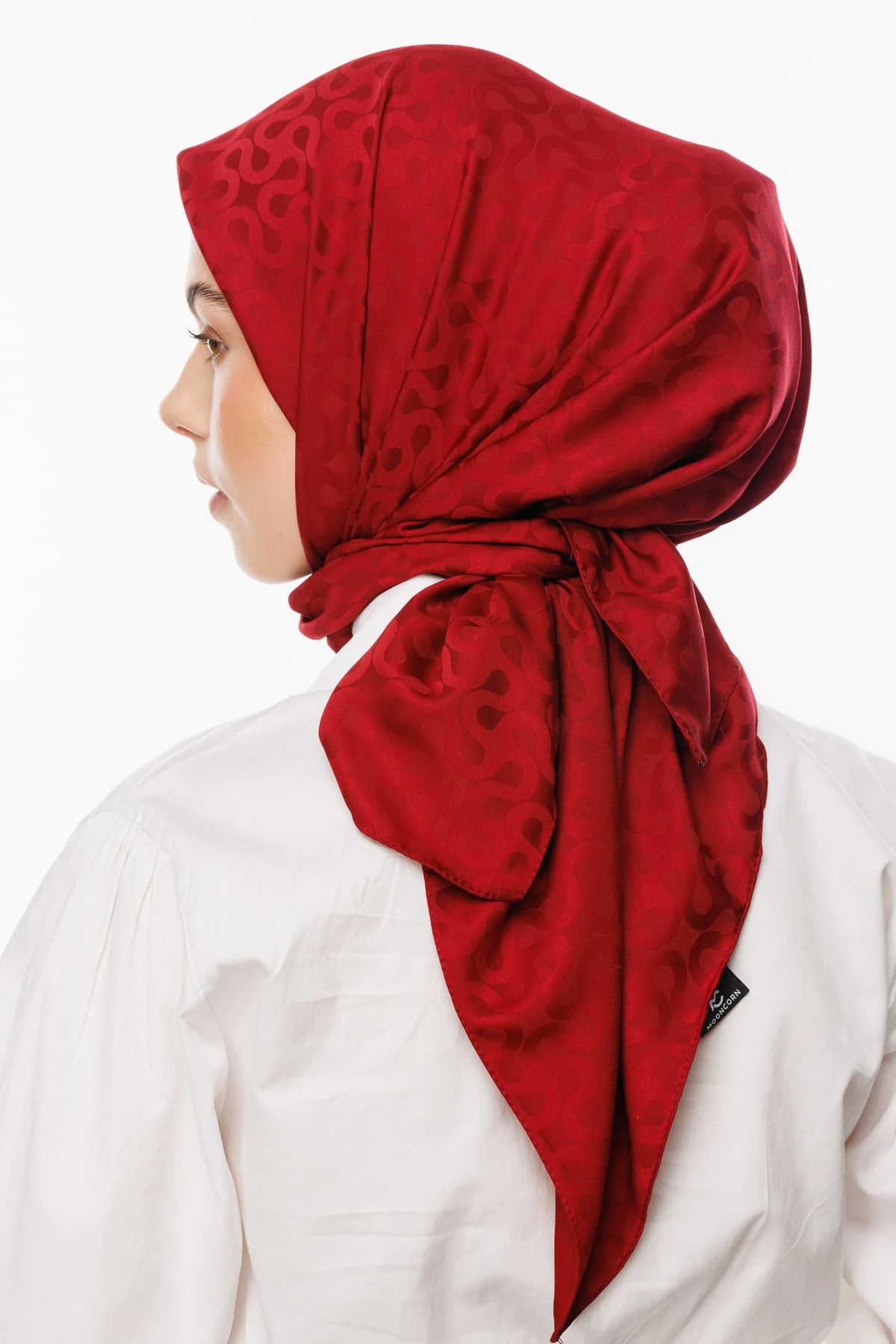 Toptan Moon Desen İpeksi Jakar Eşarp - Bordo