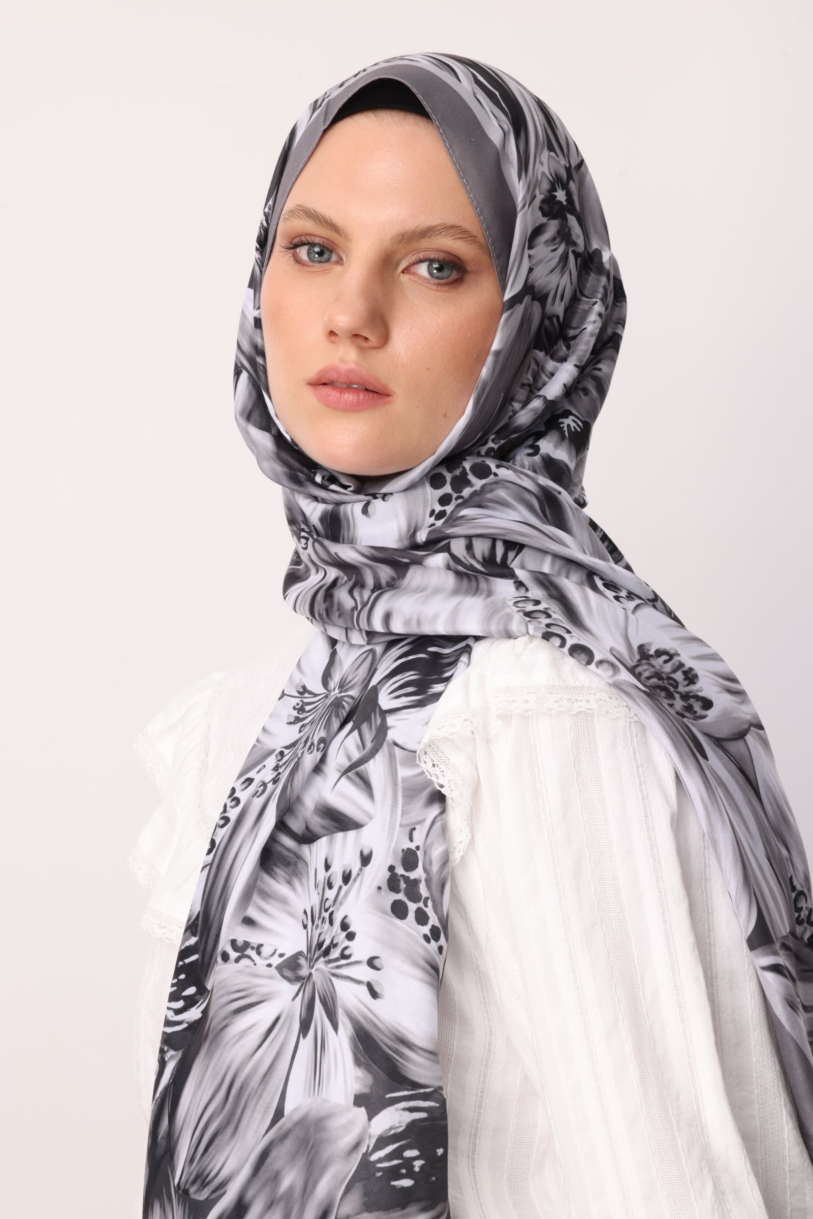 Toptan Larin Desen Pamuk Şal - Gri