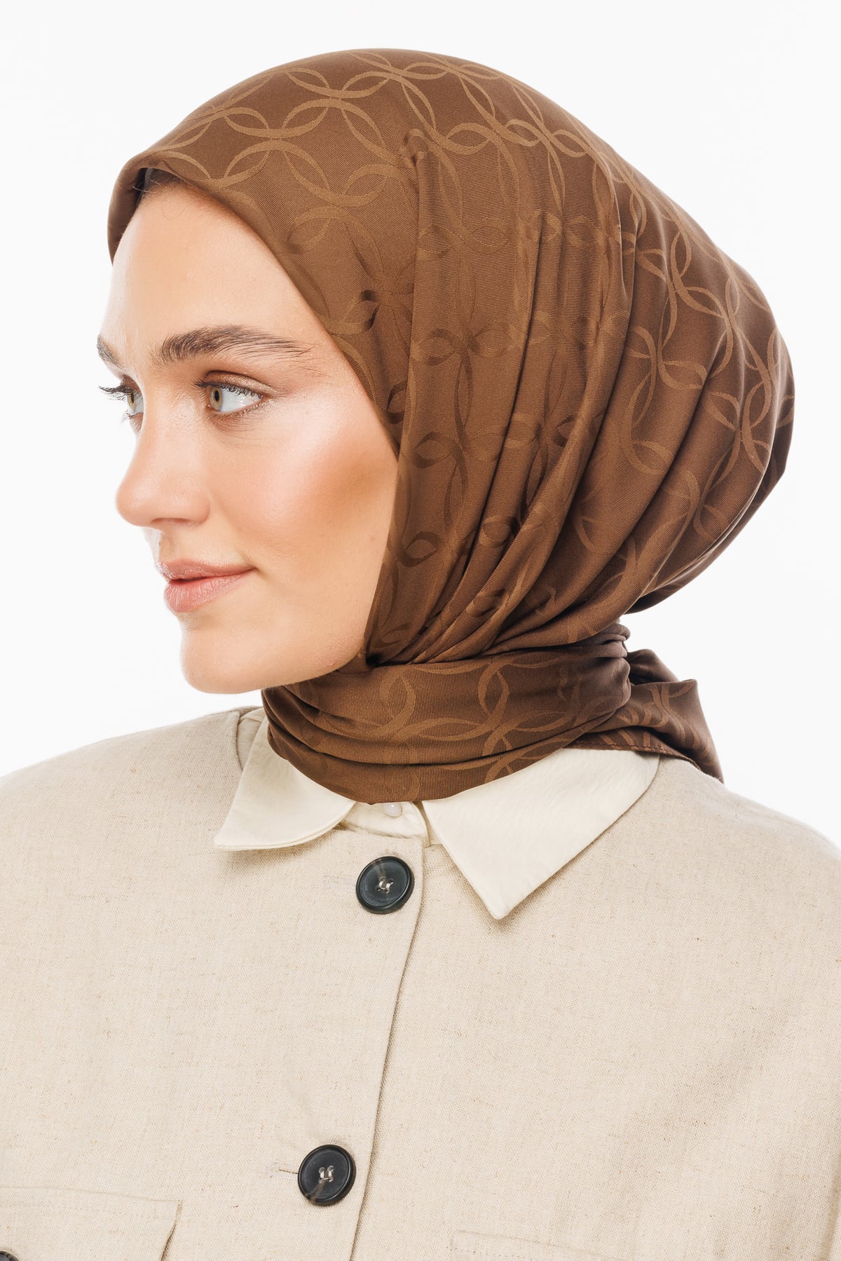 London Pattern Silky Jacquard Scarf - Brown