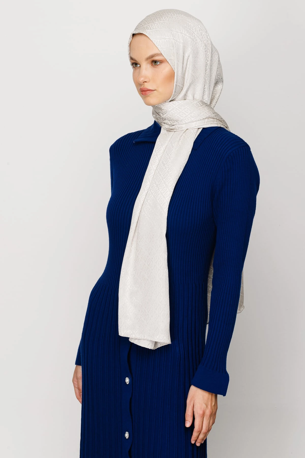 Toptan Forever Desen Parlak Jakar Şal - Taş Rengi