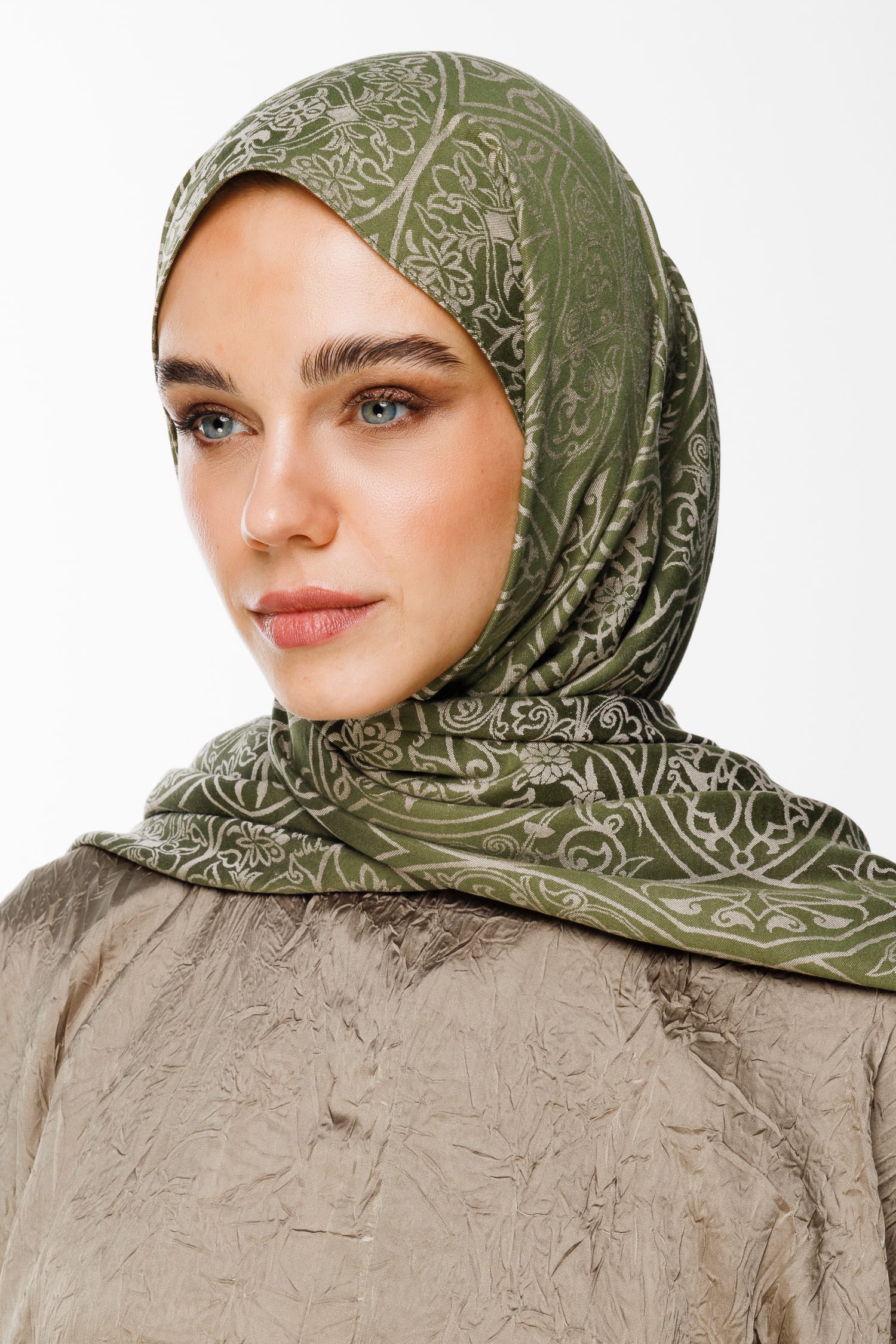 Toptan Morocco Desen Çift Taraflı Şal - Haki-Somon