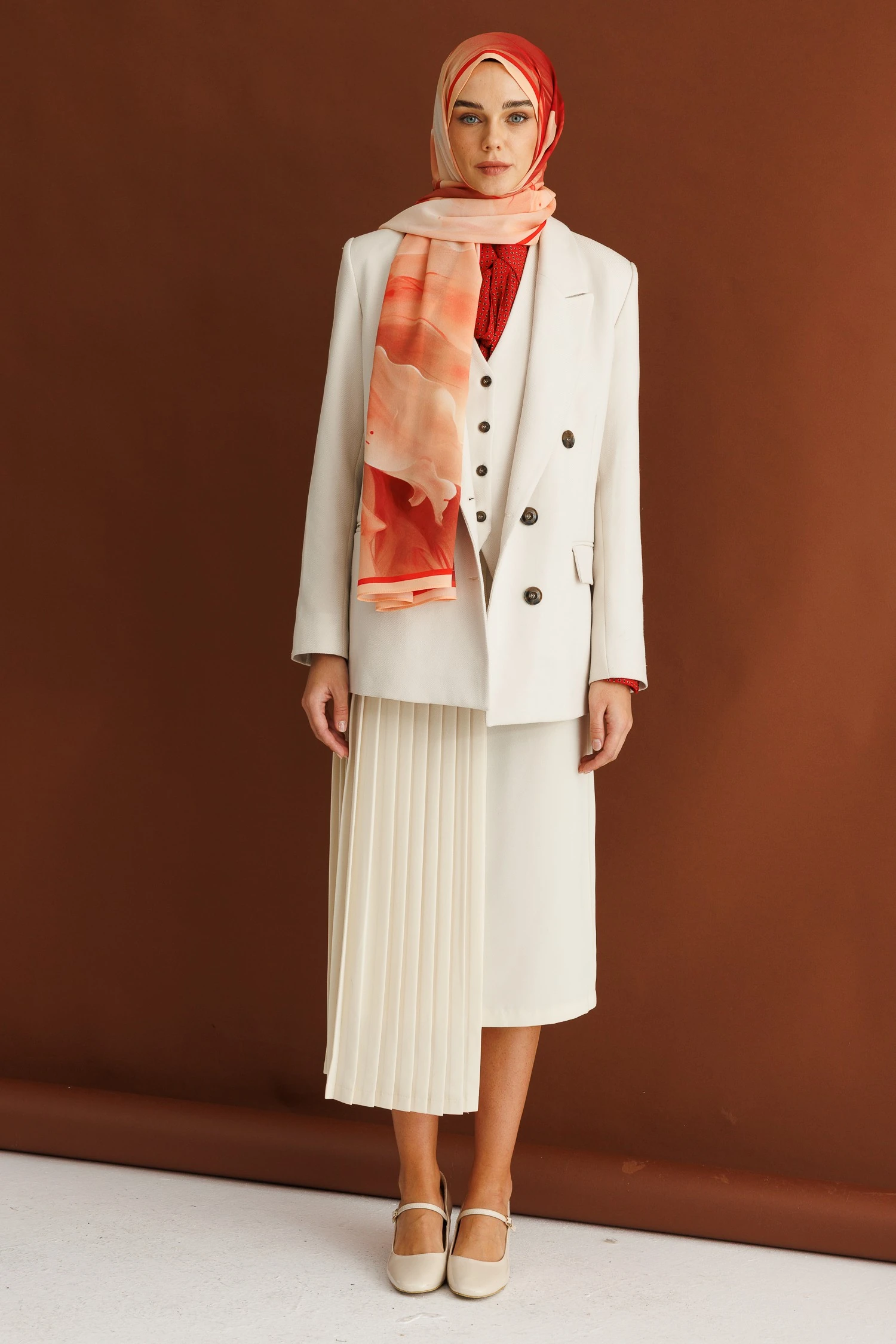 Toptan Pure Desen Hebei İpek Şal - Somon