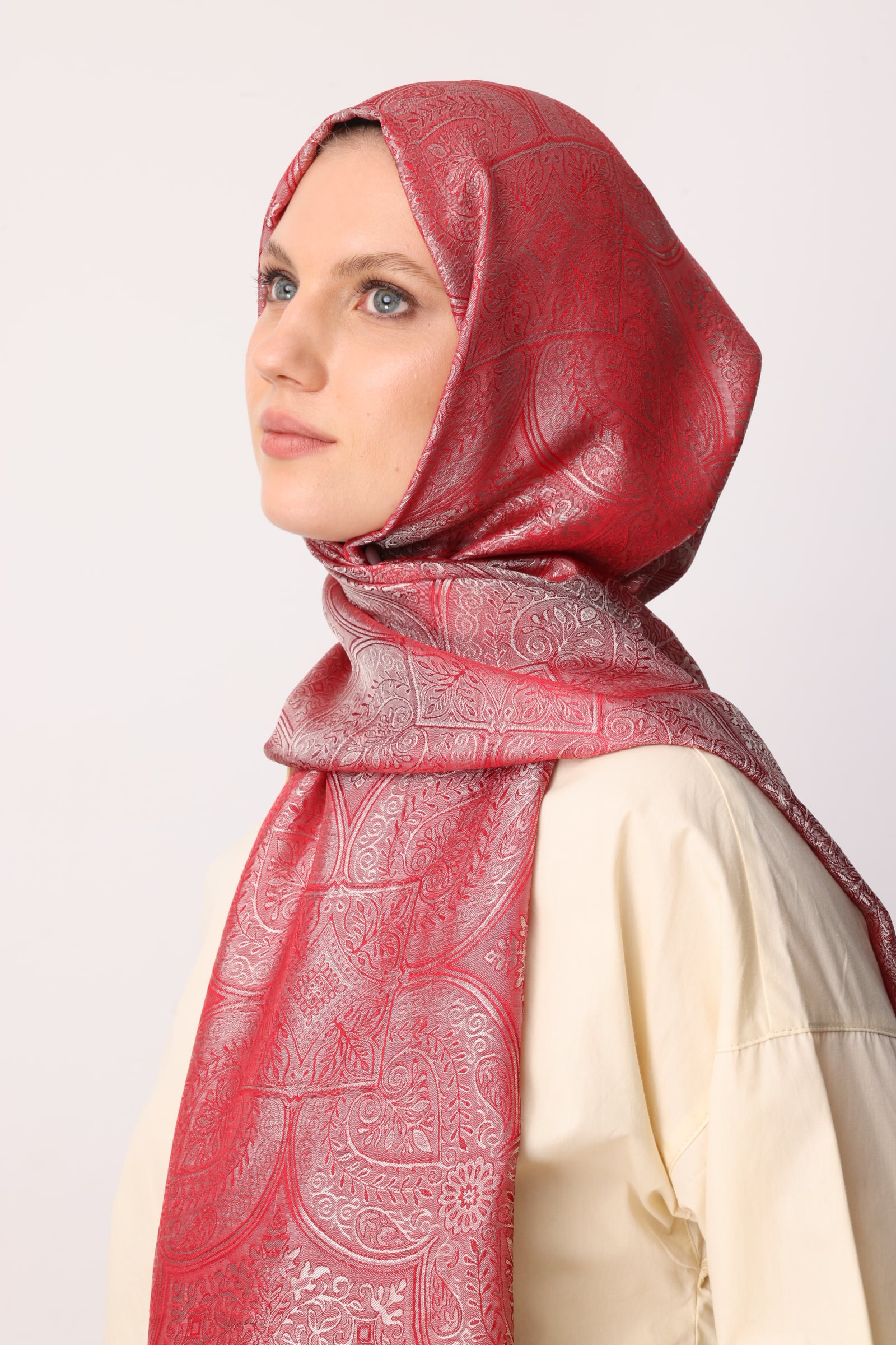 Shline Line Viscose Shawl - Burgundy-Mint Green
