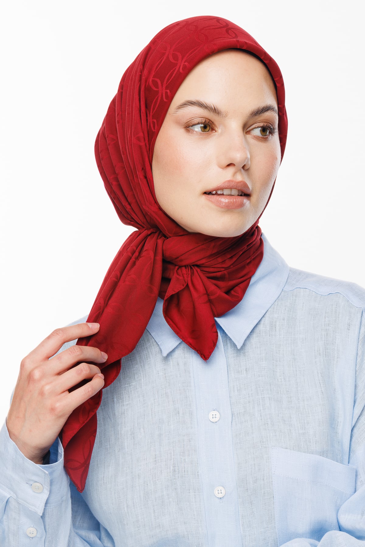 London Pattern Silky Jacquard Scarf - Claret Red