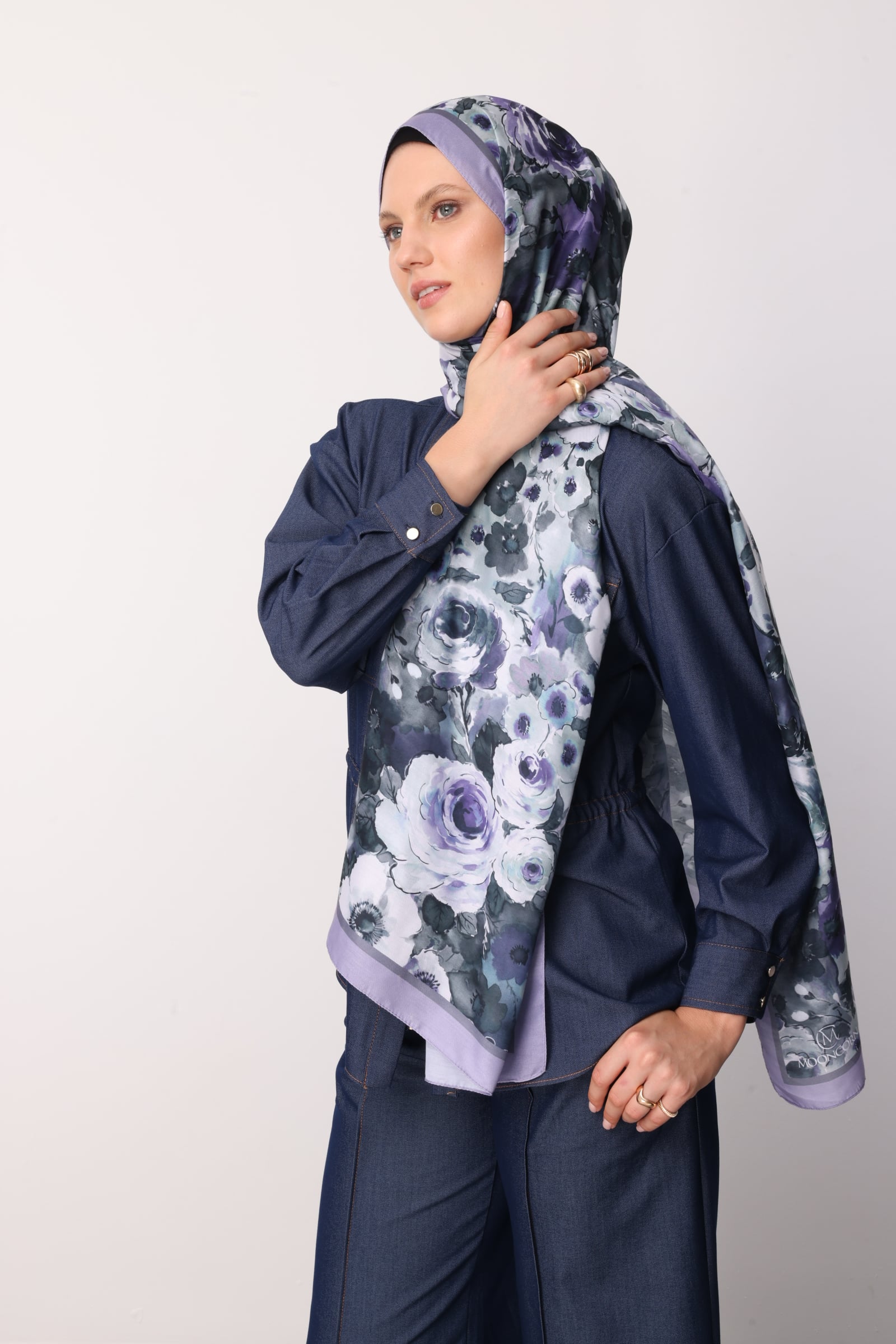 Toptan Vensel Desen Pamuk Şal - Mavi