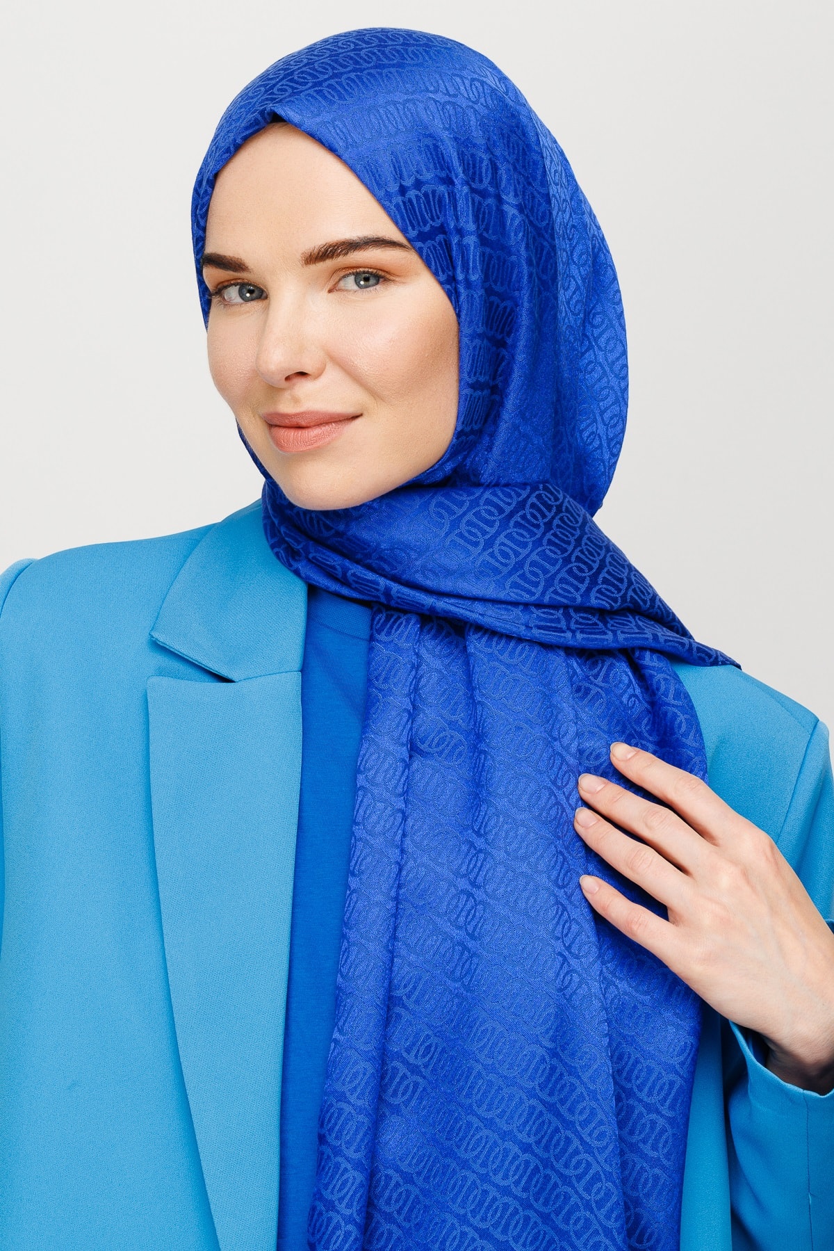 Toptan Forever Desen Parlak Jakar Şal - Saks Mavi