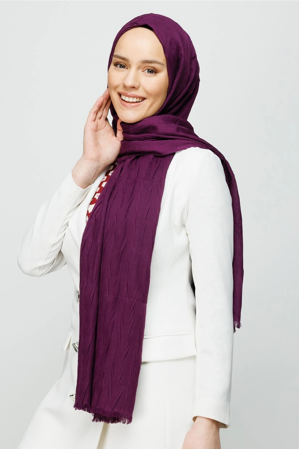 Pleated Bamboo Shawl - Purple