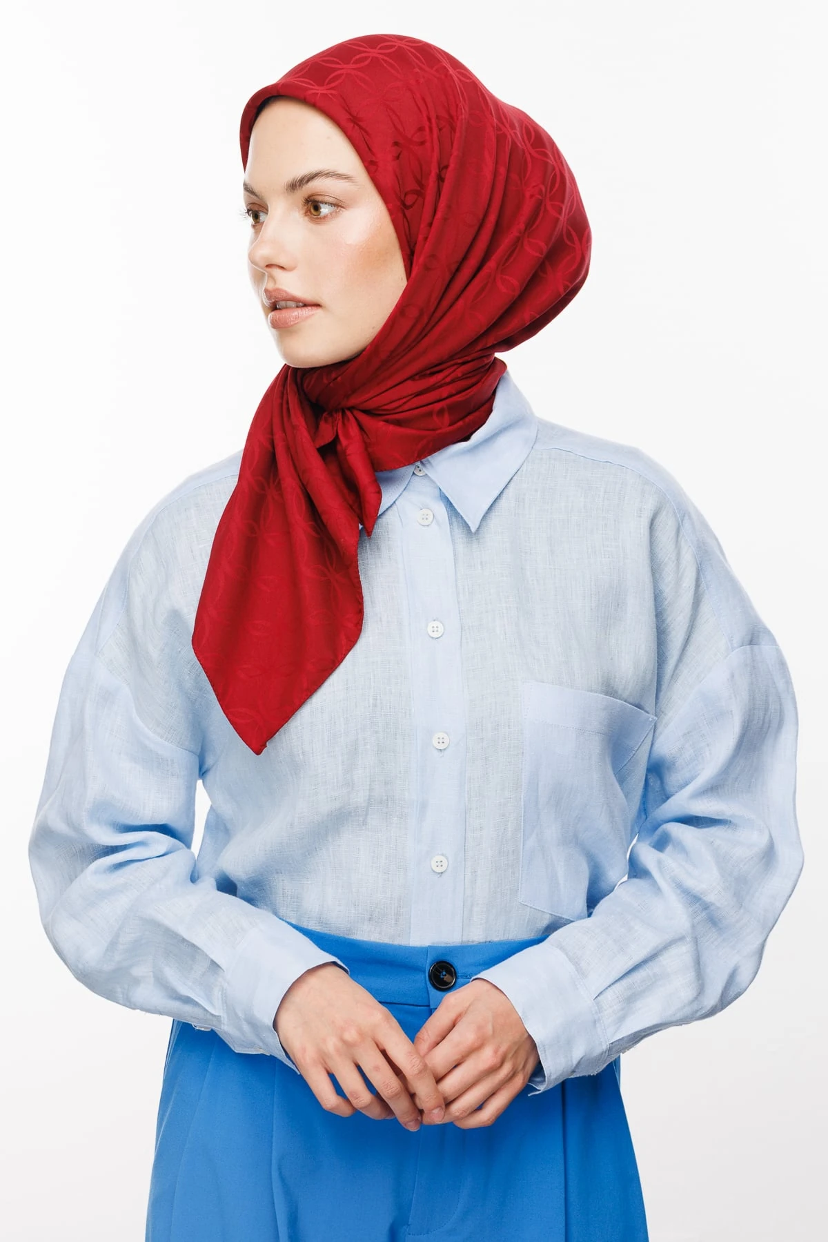 London Pattern Silky Jacquard Scarf - Claret Red