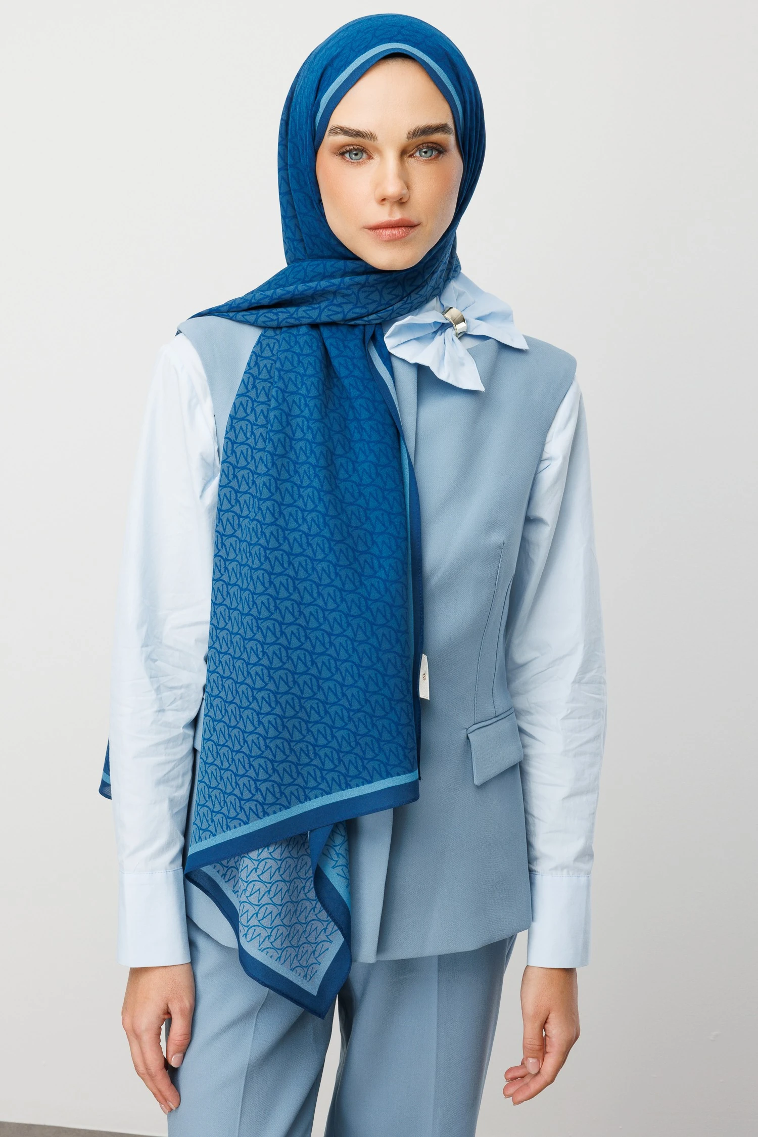 Wholesale Monogram Hebei Silk Shawl - Indigo