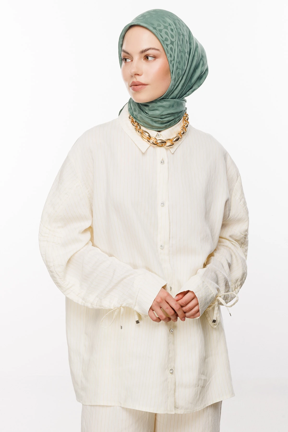 Moon Pattern Silky Jacquard Scarf - Mold Green