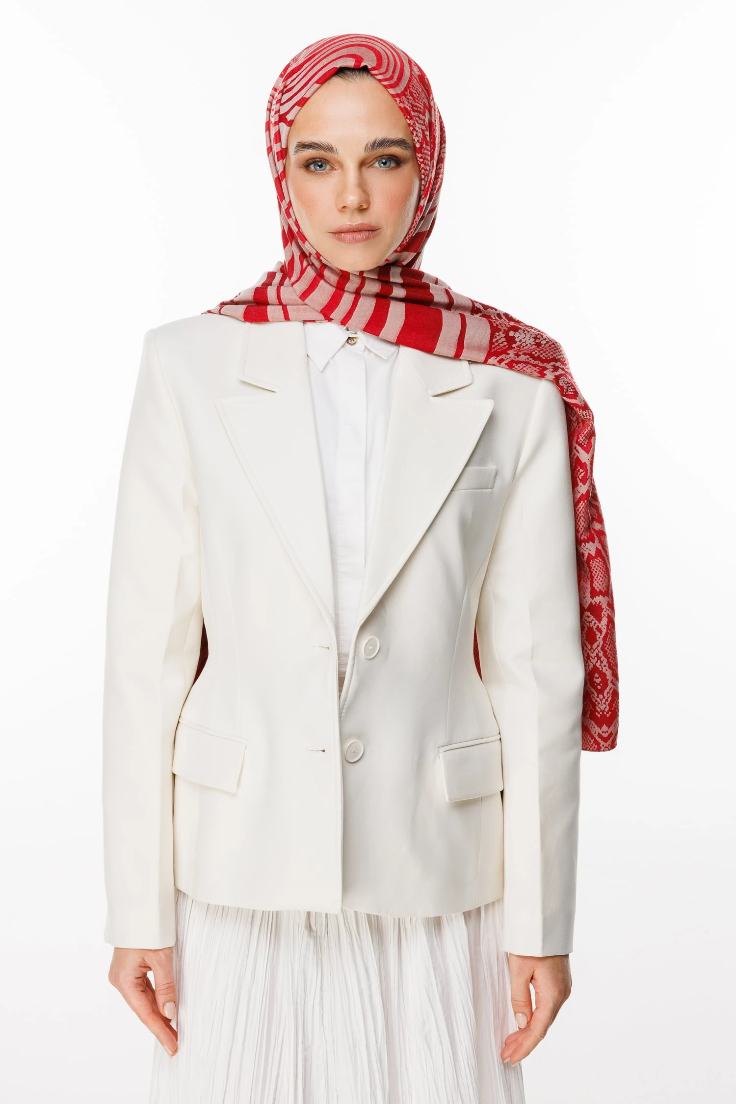 Toptan Riad Desen Çift Taraflı Şal - Bordo-Mint Yeşili