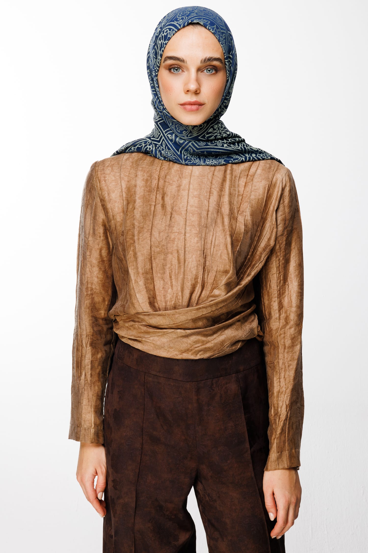 Toptan Morocco Desen Çift Taraflı Şal - Lacivert-Su Yeşili