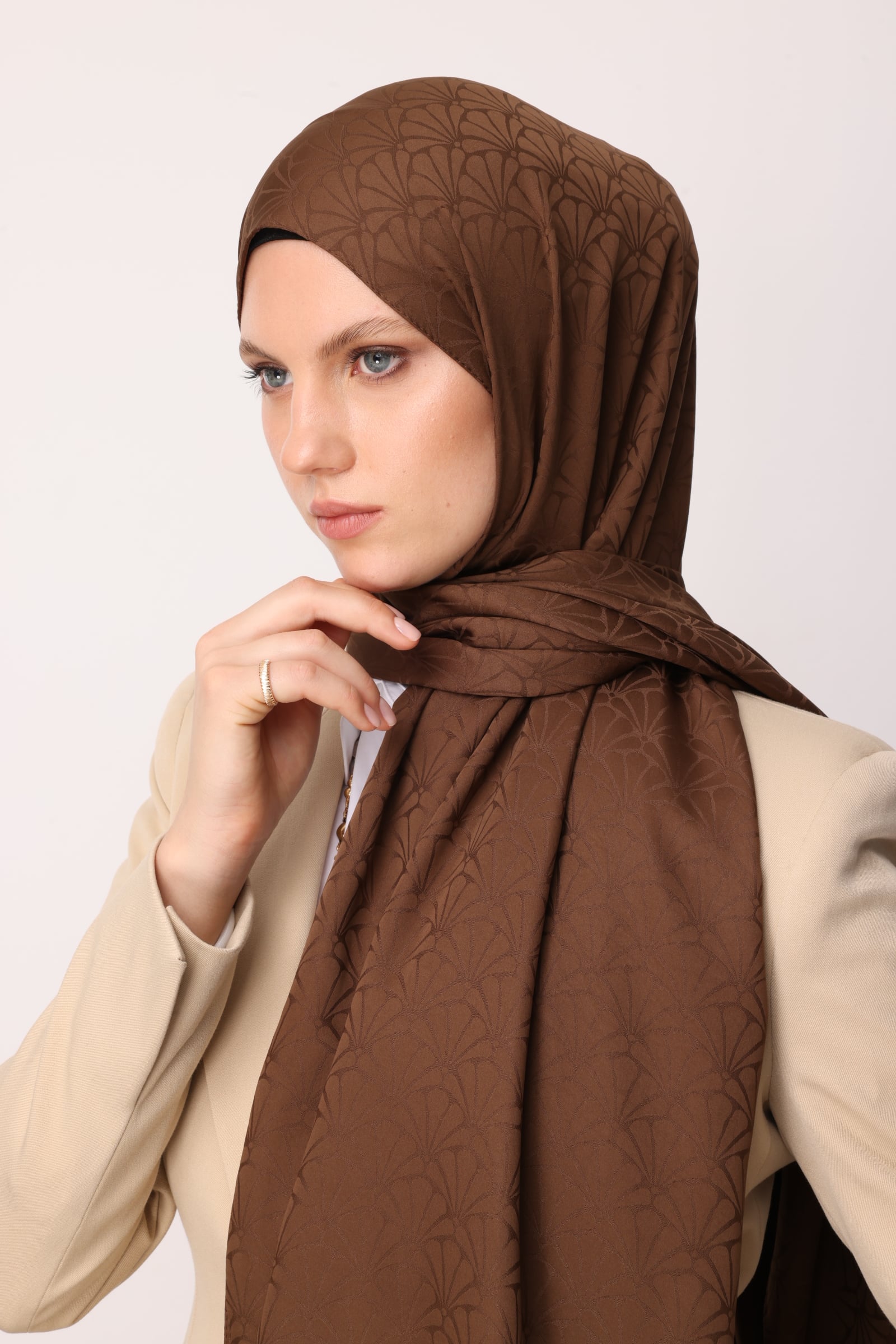 Lotus Pattern Silk Jacquard Shawl - Bitter