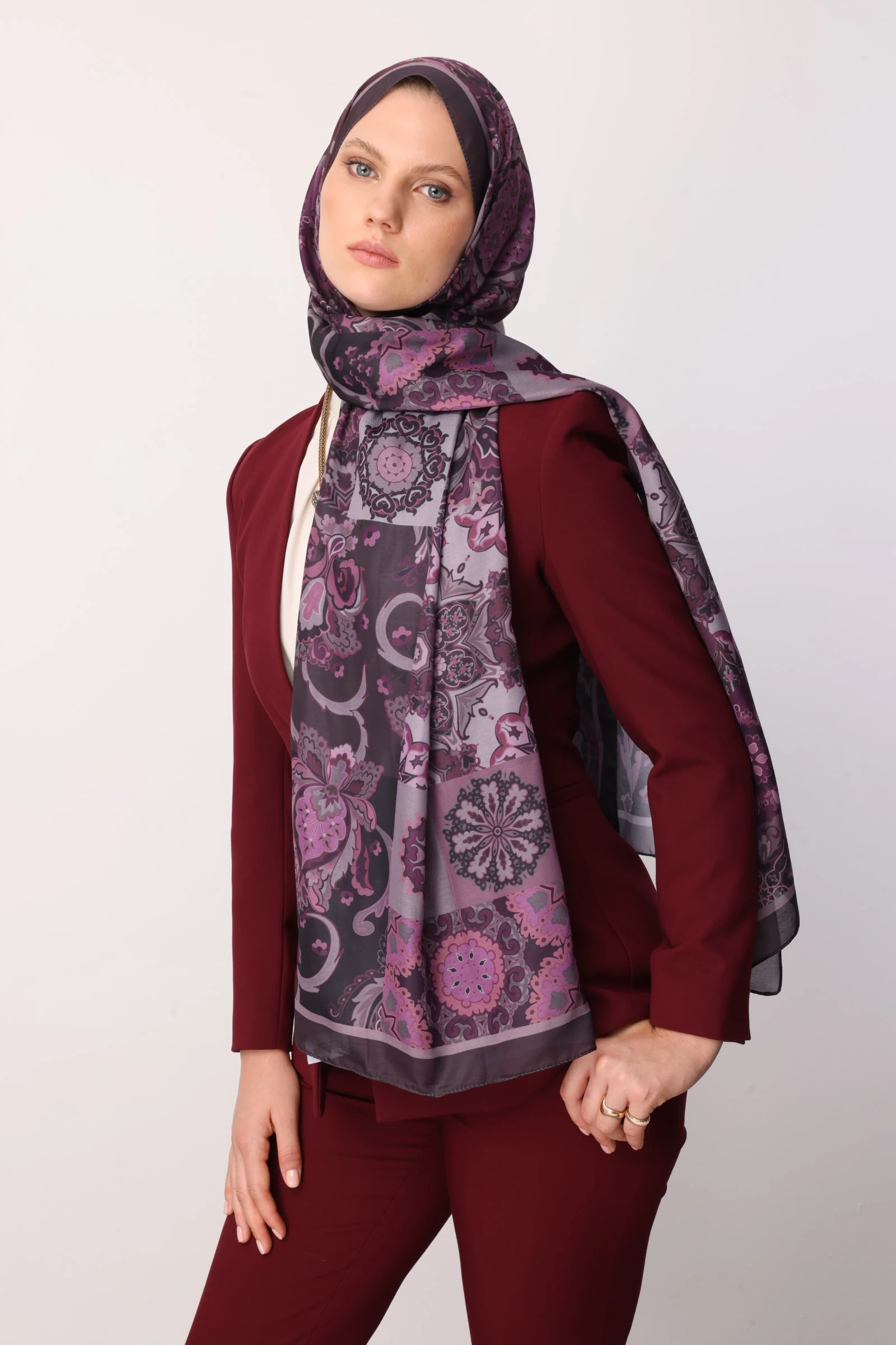Toptan Solhar Desen Pamuk Şal - Mor