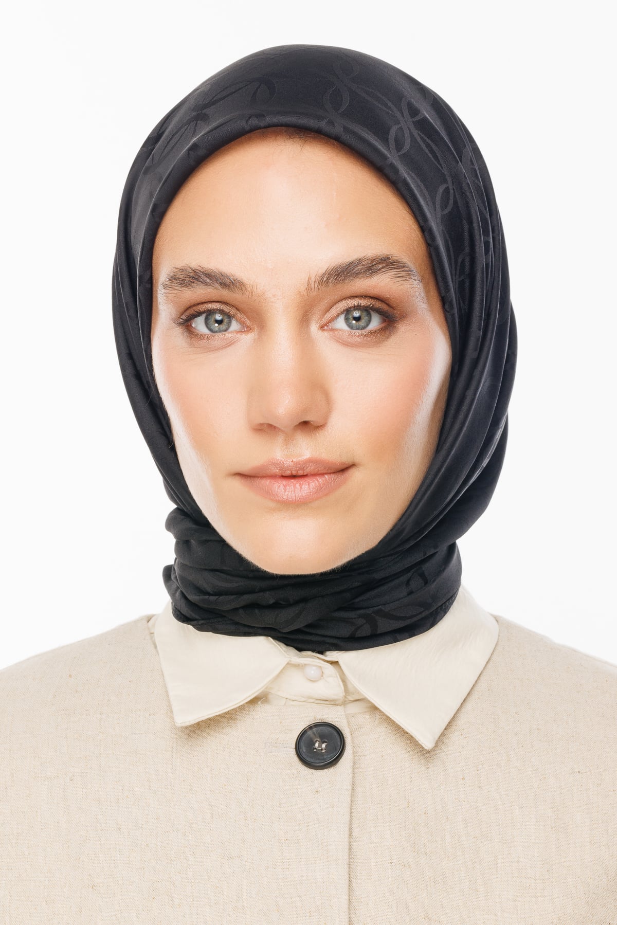 Toptan London Desen İpeksi Jakar Eşarp - Siyah