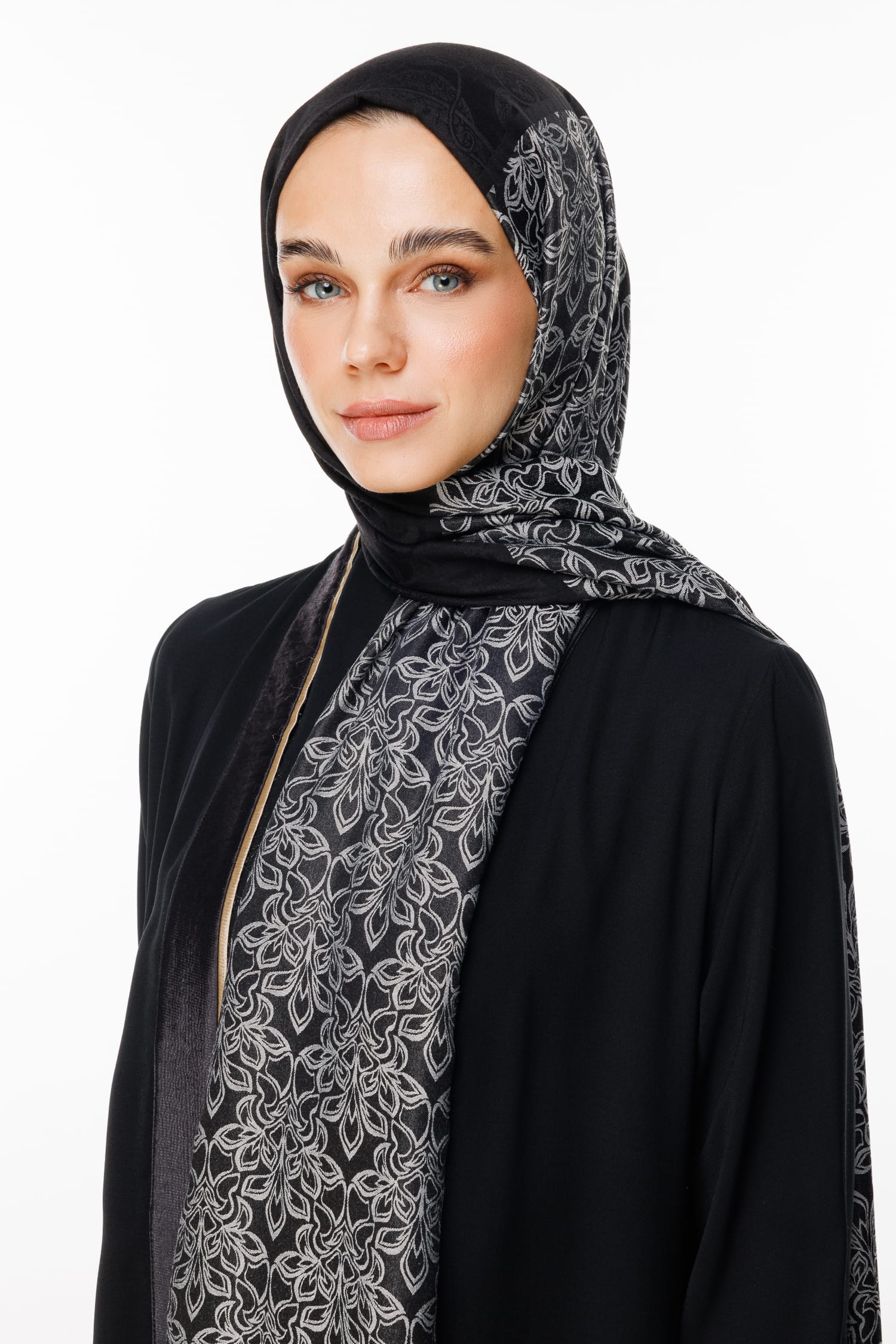 Toptan Nora Desen Çift Taraflı Şal - Siyah-Siyah