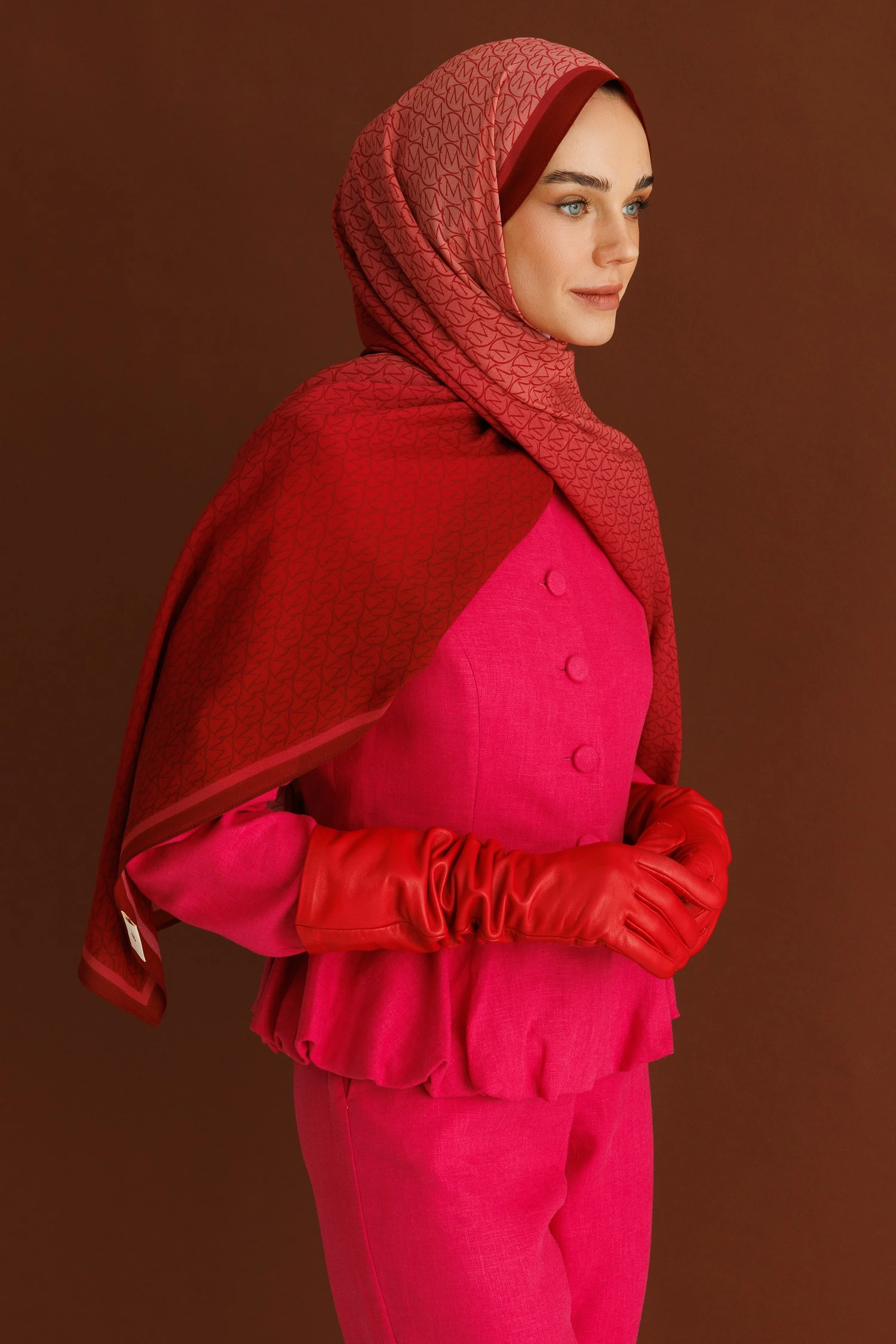 Wholesale Monogram Hebei Silk Shawl - Claret Red