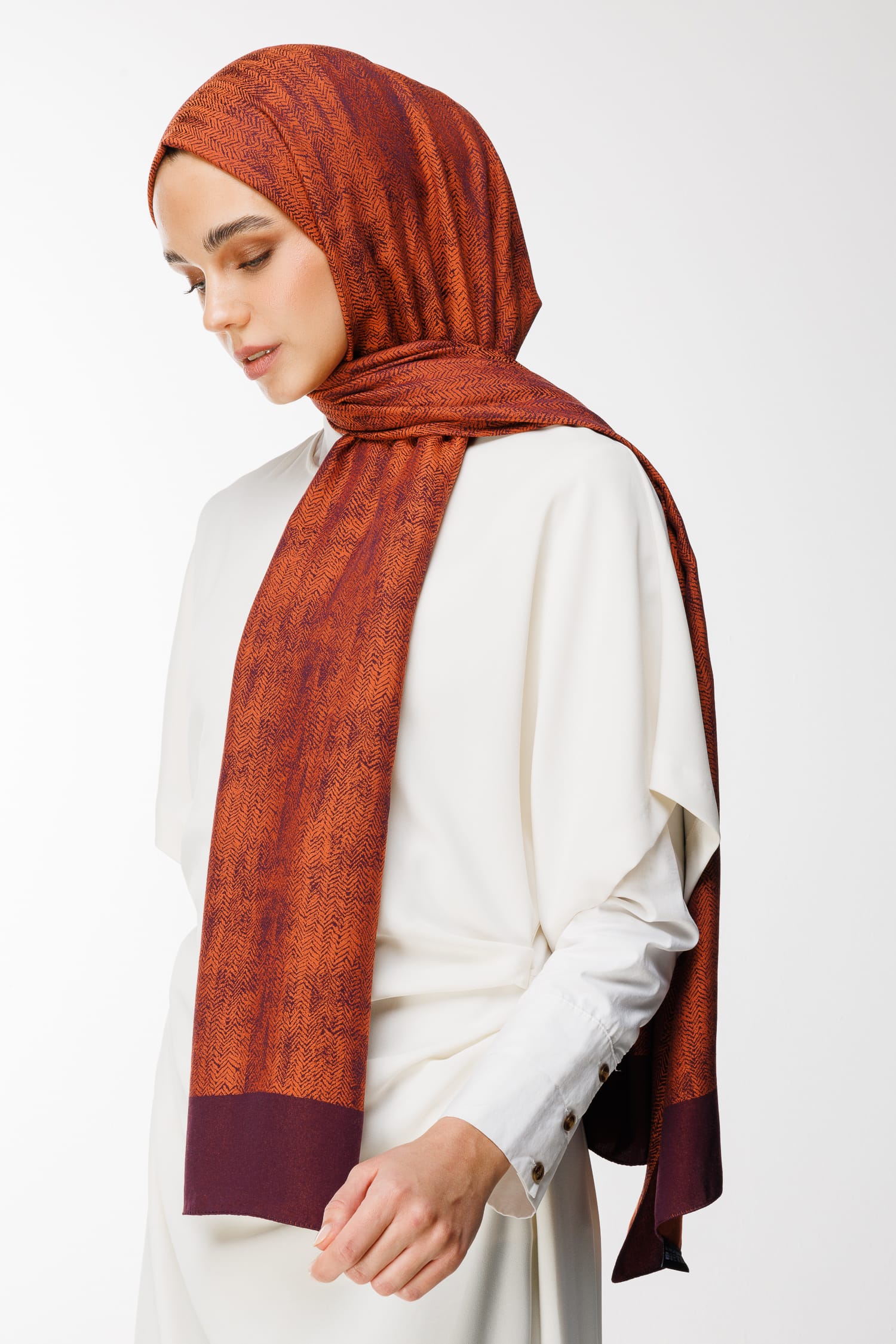 Toptan Sahra Desen Çift Taraflı Şal - Mor-Turuncu