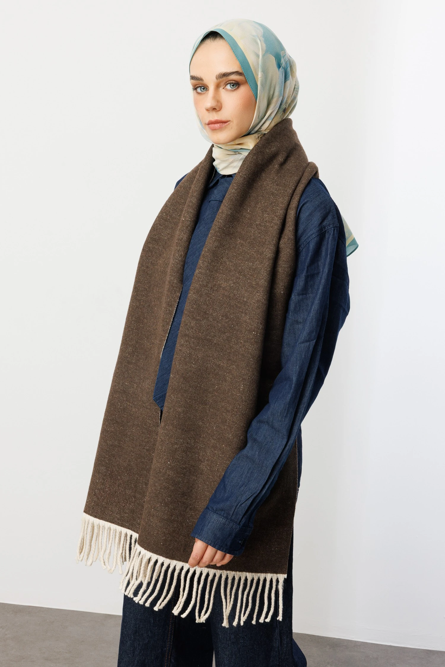 Toptan Çift Taraflı Yün Atkı - Vizon Latte