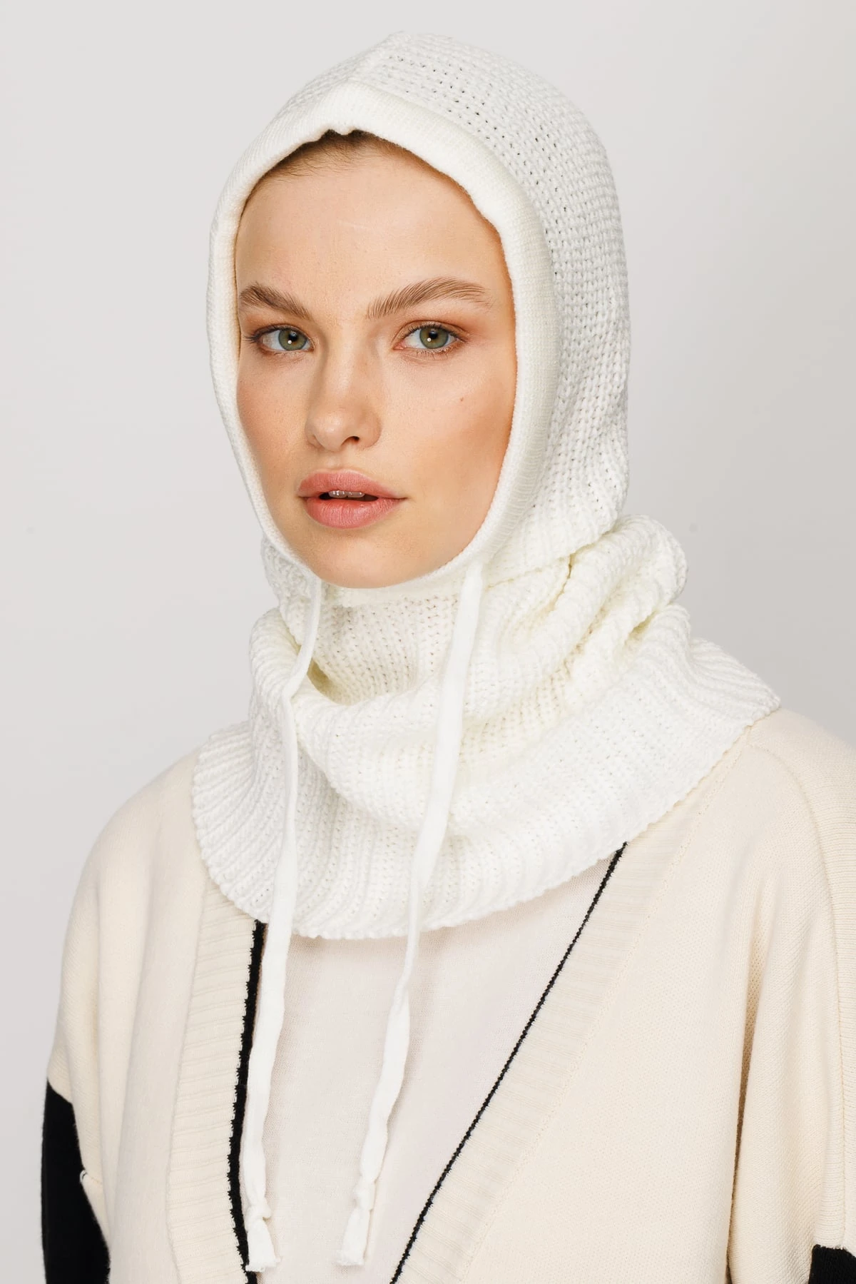 Toptan Balaclava Triko Başlık - Ekru