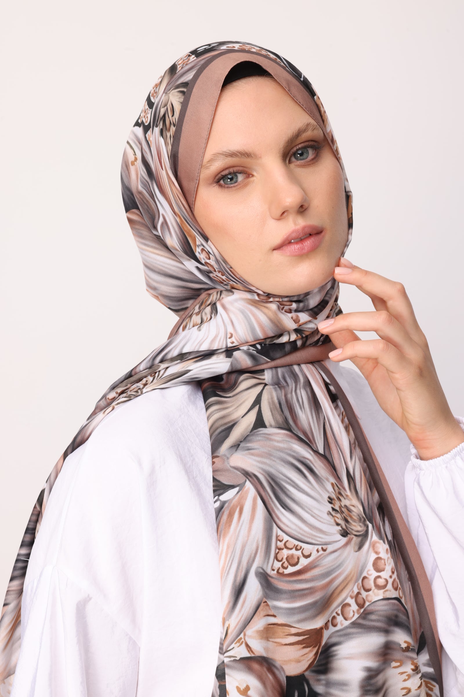 Toptan Larin Desen Pamuk Şal - Kahverengi